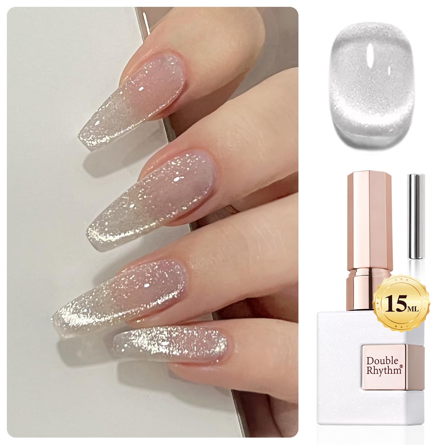 Double Rhythm 0.5 OZ Cat Eye Gel Polish with Magnet 15ML Holographic Glitter Shimmer Translucent Jelly Color Magnetic Polish Salon DIY at Home (Silver-MC1019) : Beauty & Personal Care