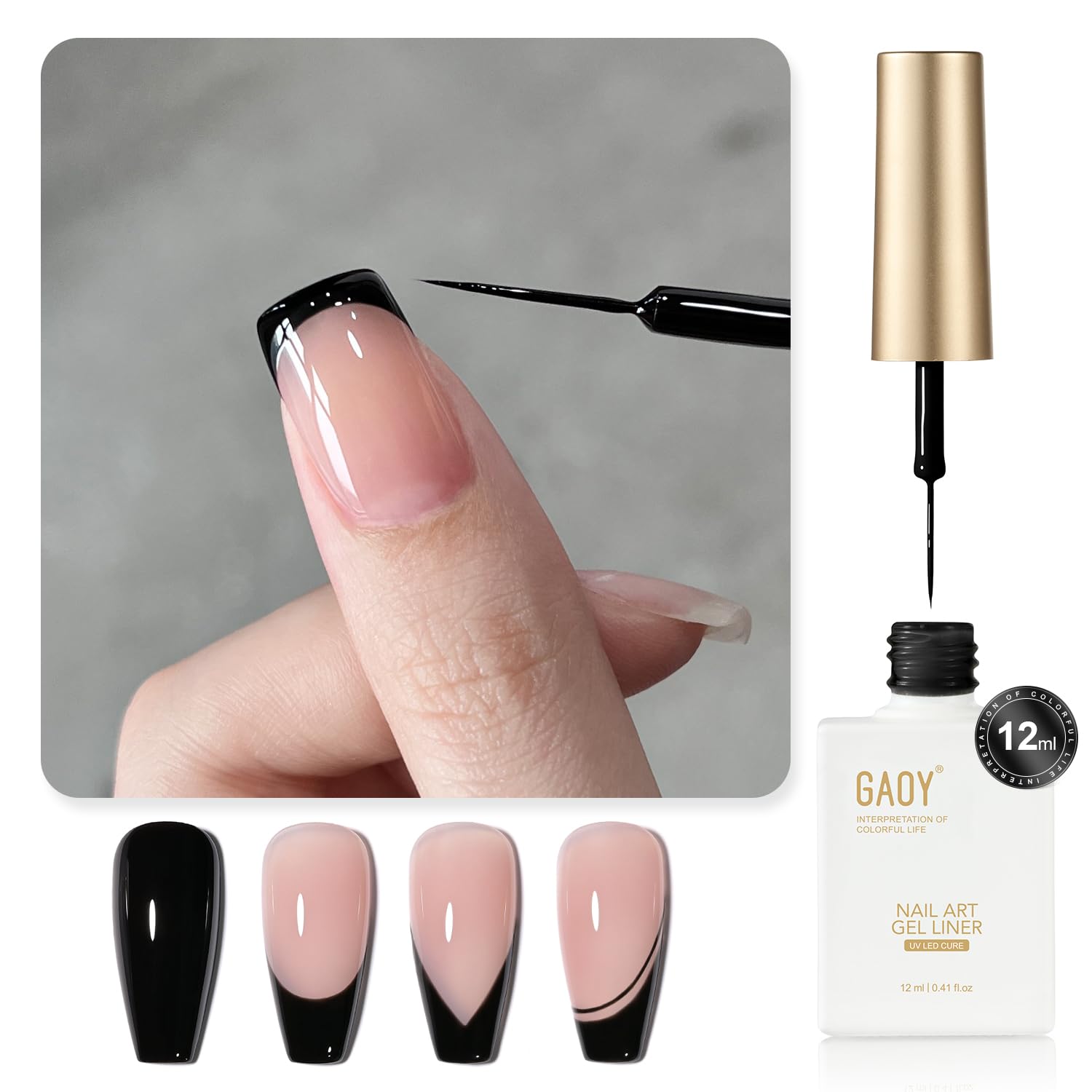 GAOY White Swirl Gel Nail Polish Art Liner. 12ml Classic Color Nail Paint Design with Thin Brush. UV Light Cure for DIY French Manicure at Home : Beauty & Personal Care