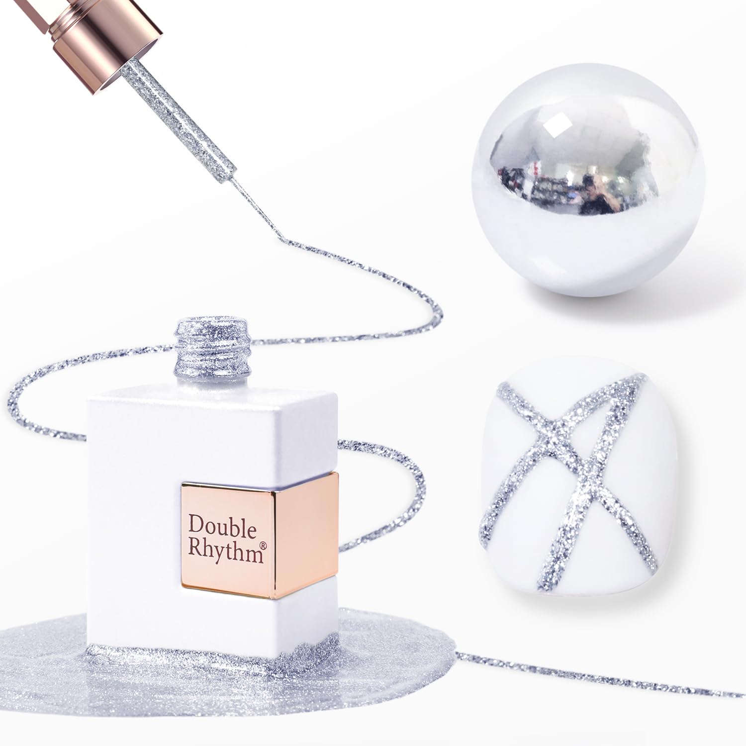 Double Rhythm 15 Ml Metallic Gel Liner Nail Art Bronze Mirror Chrome Painted Drawing Stripper 3D Effect Polish (White Liner Art -L1006) : Beauty & Personal Care