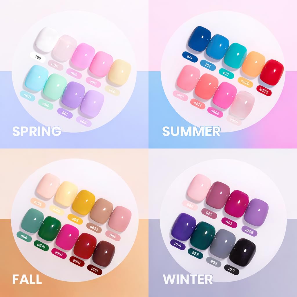 beetles Gel Polish Set Vivid Seasons - Summer Gel Nail Polish Set 36 Colors Pink Yellow Green Purple Jelly Shades 45pcs with Base & Top Coat UV LED Soak Off DIY Salon Gift for Women : Beauty & Personal Care