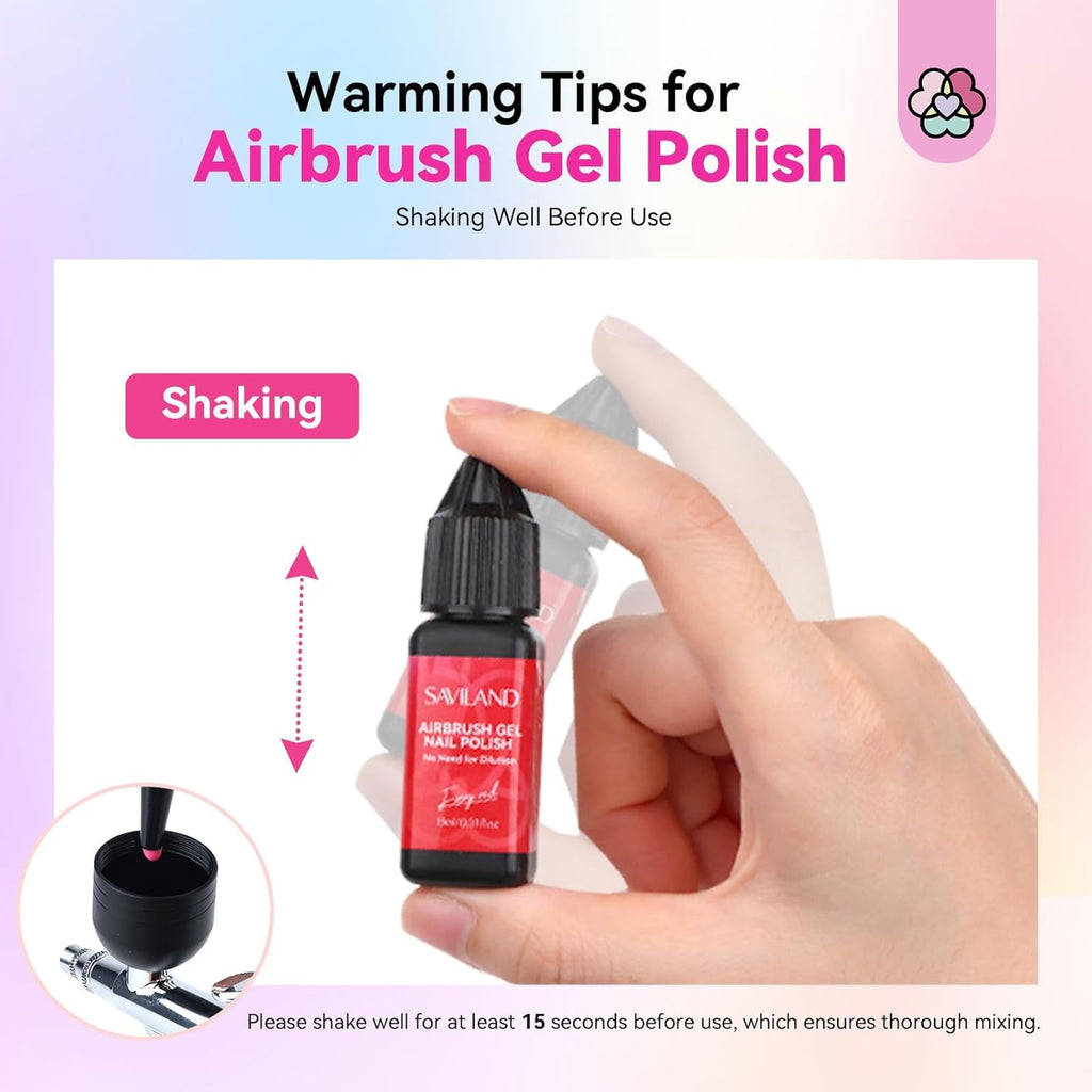 SAVILAND Airbrush Gel Nail Polish Hema-Free: Dilution-Free 12 Vitality Colors Airbrush for Nails Set Non-Acetone with Fine Mist Nail for Spray French & Ombre Nail Polish Nail Art Design Salon Kit : Beauty & Personal Care