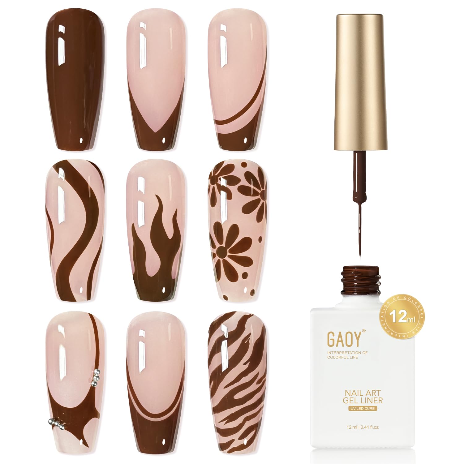 GAOY White Swirl Gel Nail Polish Art Liner. 12ml Classic Color Nail Paint Design with Thin Brush. UV Light Cure for DIY French Manicure at Home : Beauty & Personal Care