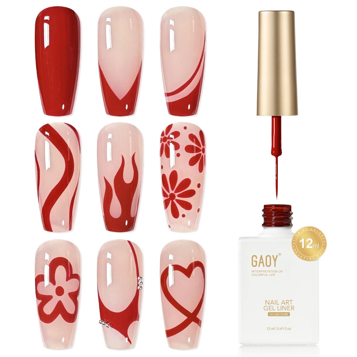 GAOY White Swirl Gel Nail Polish Art Liner. 12ml Classic Color Nail Paint Design with Thin Brush. UV Light Cure for DIY French Manicure at Home : Beauty & Personal Care