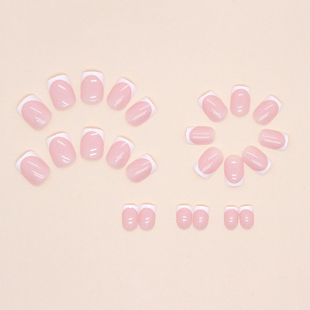 White French Tip Press on Nails Short Square Fake Nails Glossy Pink False Nails with Glue on Nails Reusable Full Cover Stick on Nails Acrylic Artificial Nails for Women DIY Nails Art Decoration : Beauty & Personal Care