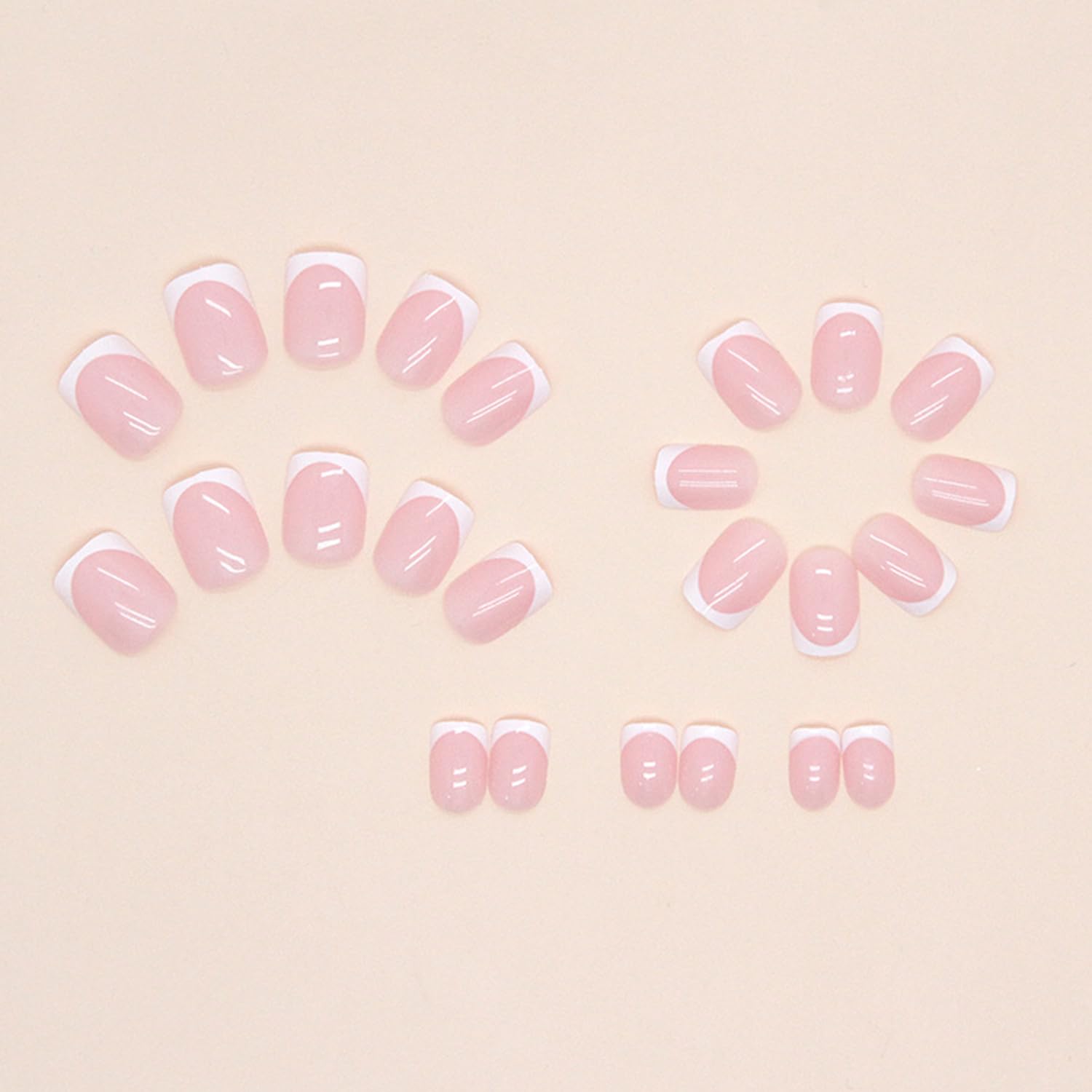 White French Tip Press on Nails Short Square Fake Nails Glossy Pink False Nails with Glue on Nails Reusable Full Cover Stick on Nails Acrylic Artificial Nails for Women DIY Nails Art Decoration : Beauty & Personal Care