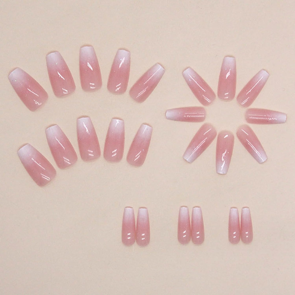 Hkanlre Bling Coffin Press on Nails Fake Nails Tips Full Cover Medium False Gradient Nails for Women and Girls 24PCS (Coffin pink) : Beauty & Personal Care