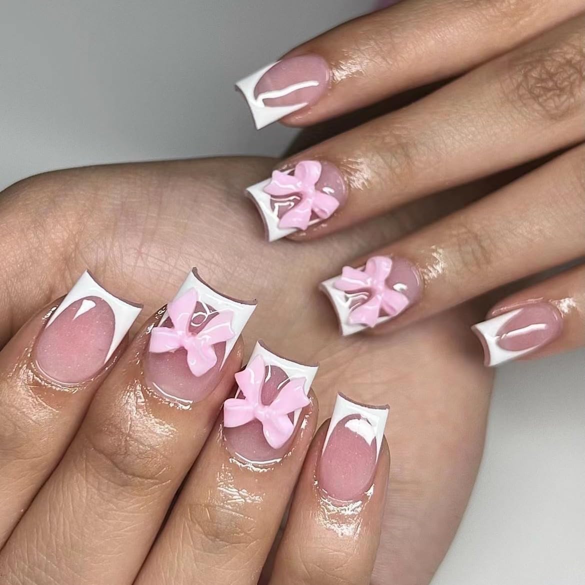 CTTHNBD Medium Press on Nails Coffin - Black French Tip Fake Nails with Bow Charms Design - Heart False Nails Press ons - for Women 24 Pcs : Beauty & Personal Care