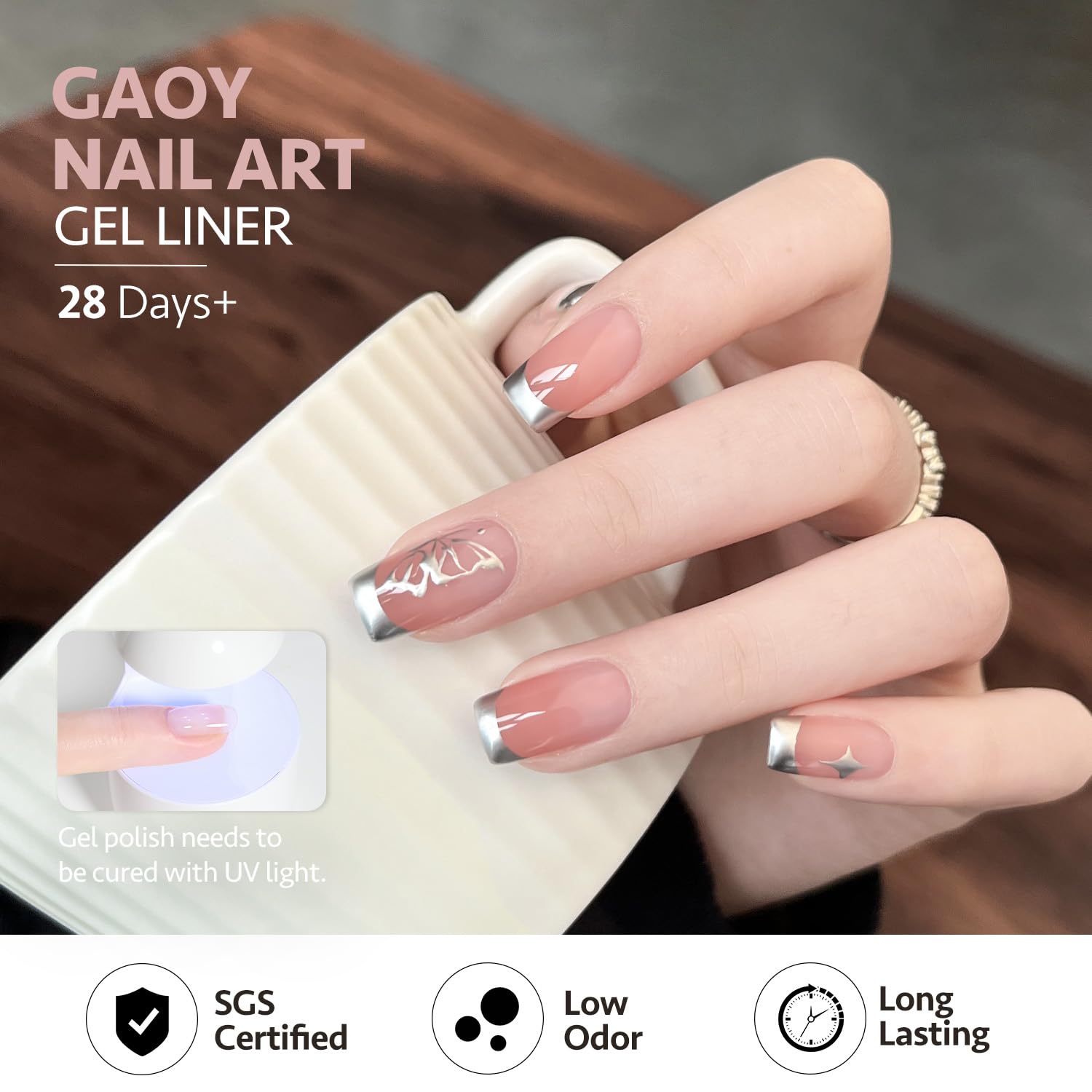 GAOY Metallic Silver Gel Nail Polish Art Liner. 8ml 3D Mirror Chrome Effect Color Nail Paint Design with Thin Brush. UV Light Cure for DIY Manicure at Home : Beauty & Personal Care