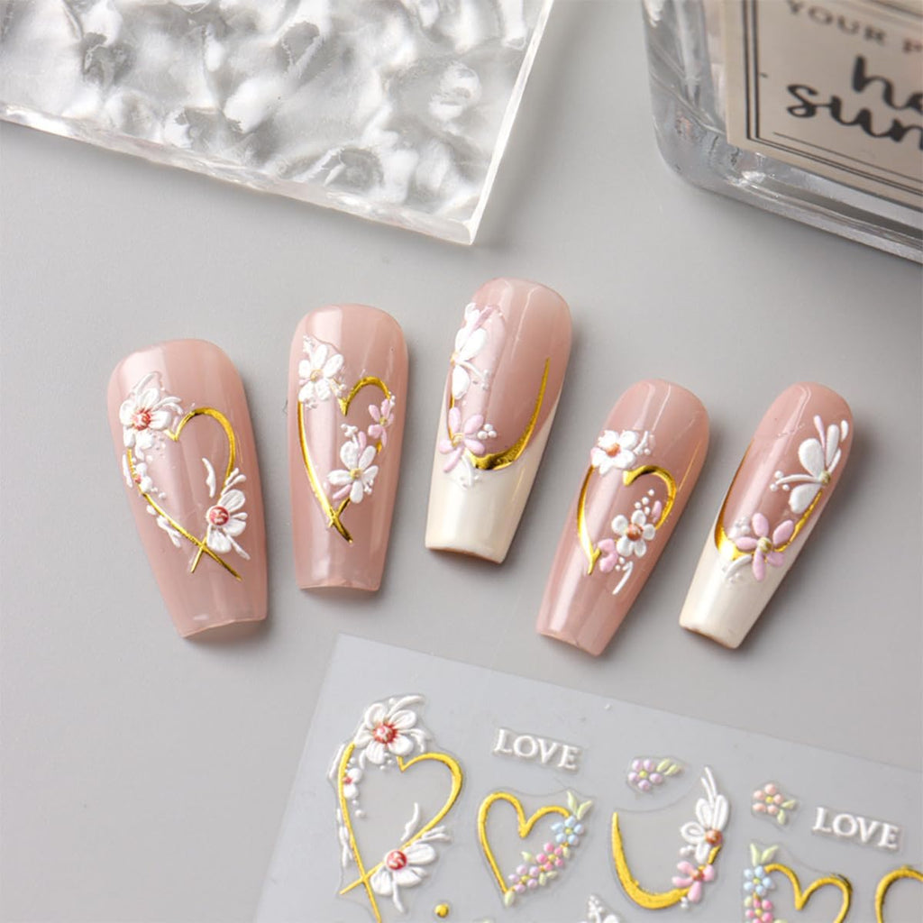 JMEOWIO 3D Embossed Flower Nail Art Stickers Decals Self-Adhesive 5D Spring Summer Floral Nail Supplies Nail Art Design Decoration Accessories 4 Sheets : Beauty & Personal Care