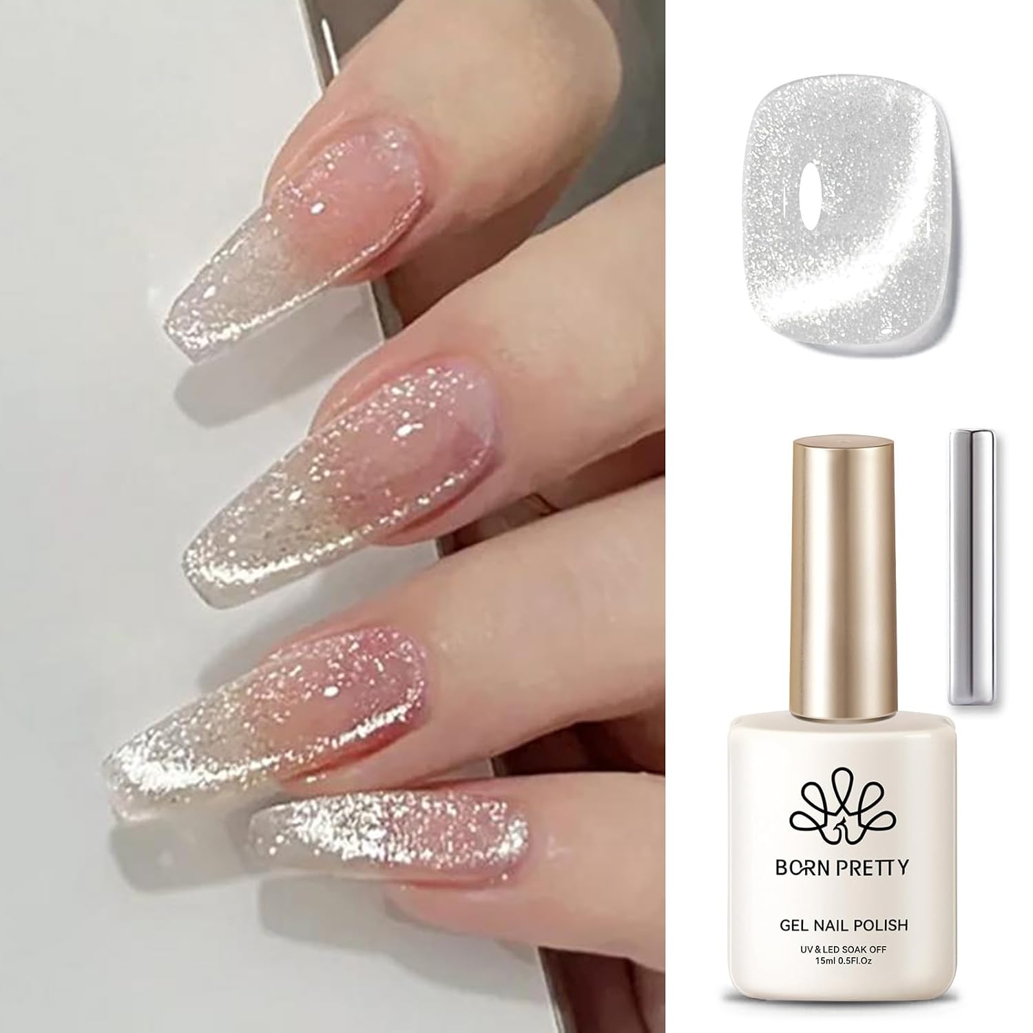 Born Pretty 9D Cat Magnetic Eye Gel Nail Polish Holographic Rainbow Gel Polish Blue Purple Soak Off U V LED Gel Polish Nail Art Design Manicure Salon DIY Home 15ML : Beauty & Personal Care