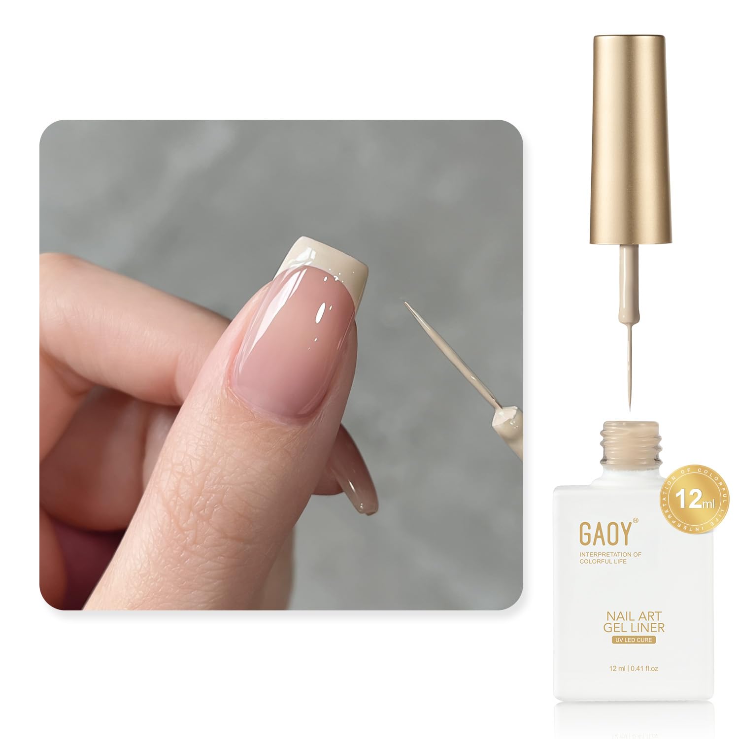 GAOY White Swirl Gel Nail Polish Art Liner. 12ml Classic Color Nail Paint Design with Thin Brush. UV Light Cure for DIY French Manicure at Home : Beauty & Personal Care