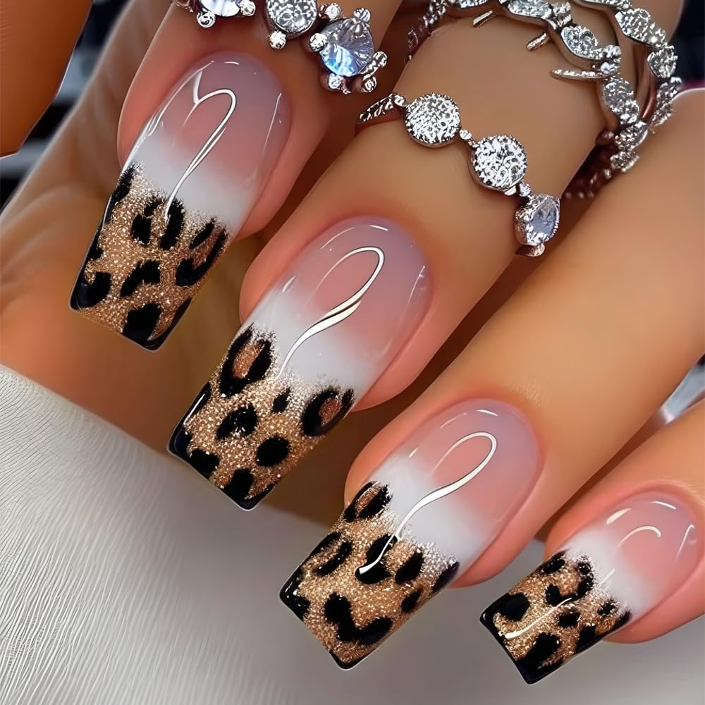 KQueenest Ombre Pink Press on Nails Long Square Shaped Gradient French Fake Nails Press Ons. Natural Gel Square Tips - 24 Pcs Coffin Acrylic False Nails Set for Women Daily Wear : Beauty & Personal Care