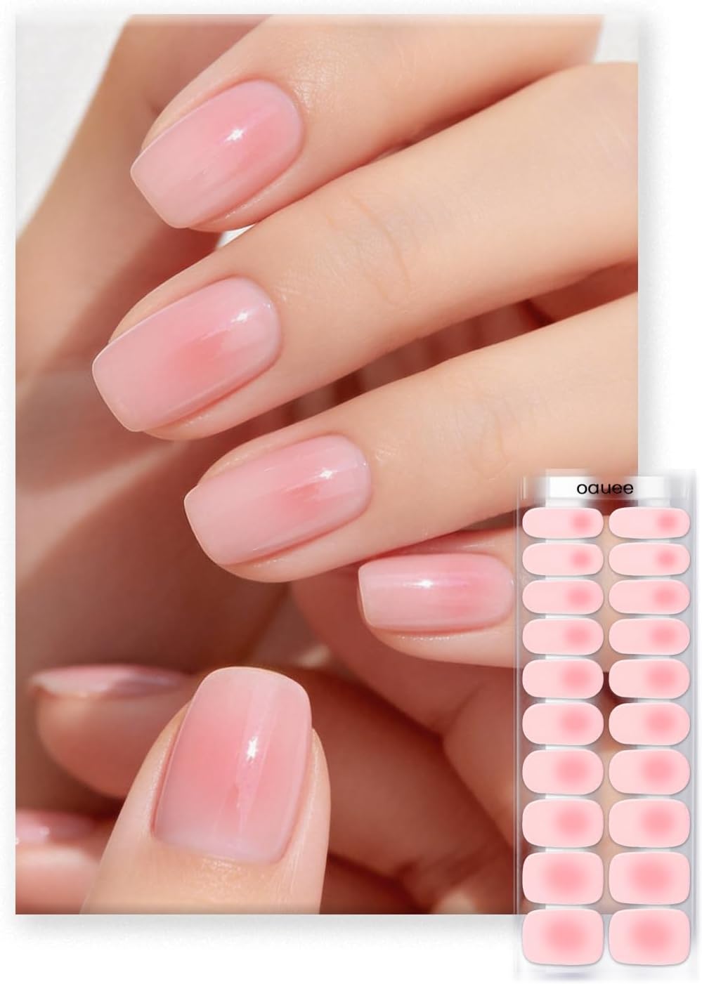 OAUEE Semi Cured Gel Nail Strips | Gel Nail Stickers with UV Light Required | Salon Quality. Easy Application and Removal(Pink Ombre) : Beauty & Personal Care
