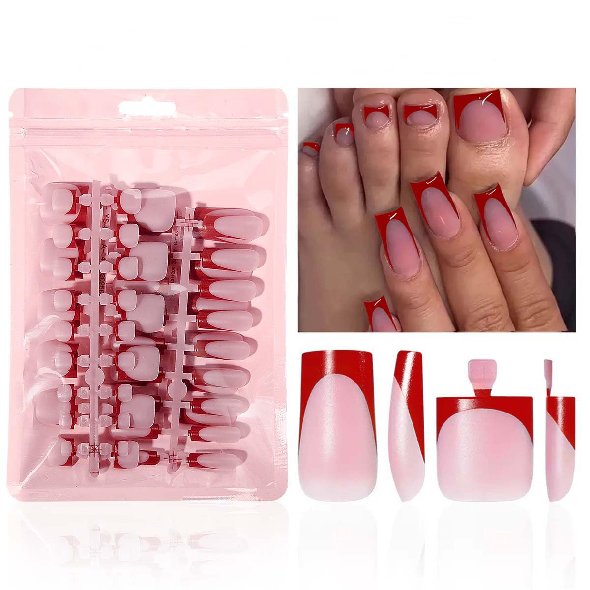 NHIXK 60Pcs White French Tip Press on Nails & Press on Toenails Set. Square Press on Nails Medium Fake Nails French False Toenails Full Cover Stick on Nails for Women Manicure Kit : Beauty & Personal Care