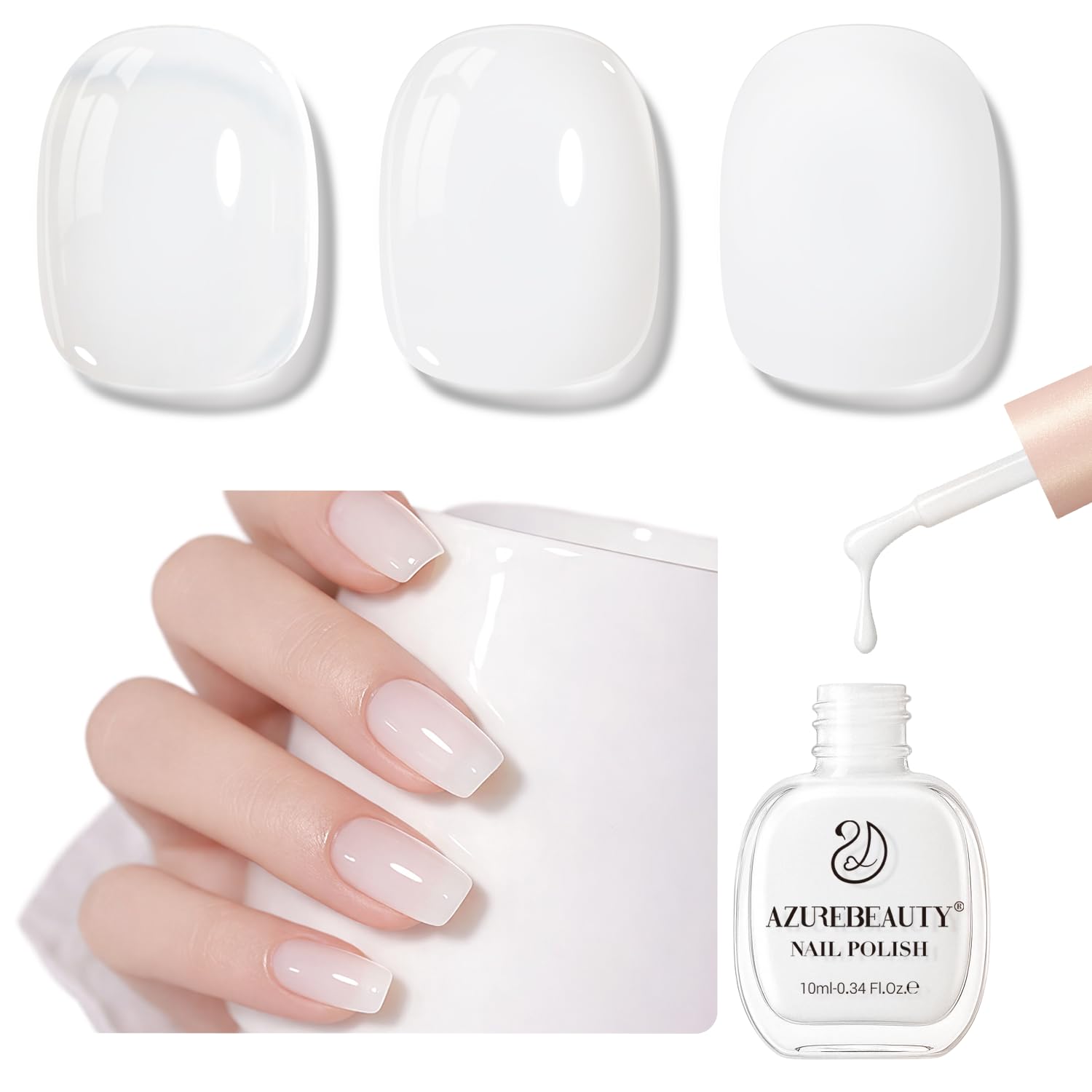 AZUREBEAUTY Milky White Translucent Nail Polish – Quick Dry. Long-Lasting. Natural Jelly Glossy Finish for DIY Manicure & Nail Art. Salon Quality for Women : Beauty & Personal Care