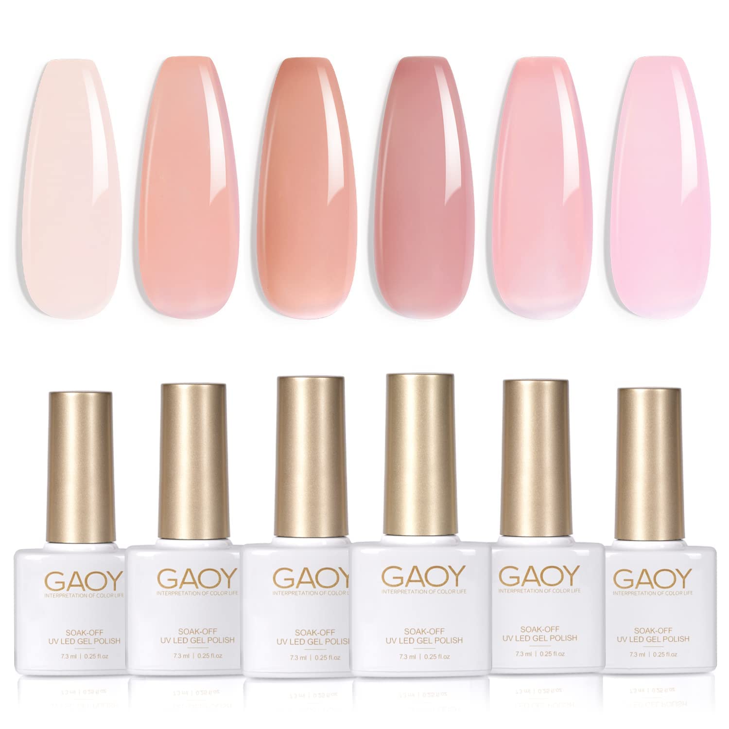 GAOY Milky White Jelly Nude Gel Nail Polish Set. 6 Transparent Colors Sheer Pink Orange Soak Off UV Light Cure Gel Polish Kit for Salon and Nail Art DIY at Home : Beauty & Personal Care