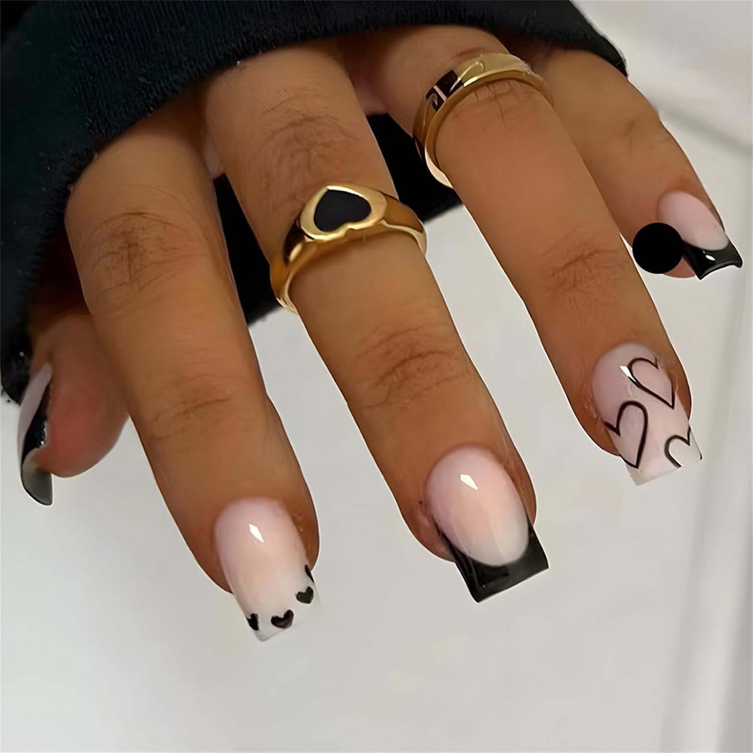 YOSOMMK Press on Nails Short Square Fake Nails with Flower Designs Nude Pink Glossy Full Cover Stick on Nail Bling Sequins Acylic Nail for Women and Girls : Beauty & Personal Care