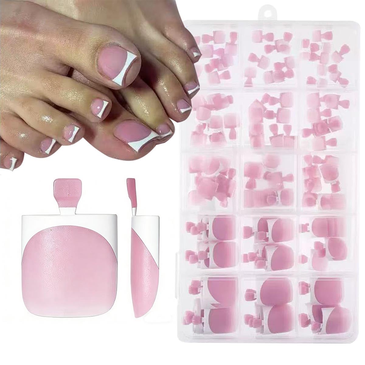 NHIXK 60Pcs White French Tip Press on Nails & Press on Toenails Set. Square Press on Nails Medium Fake Nails French False Toenails Full Cover Stick on Nails for Women Manicure Kit : Beauty & Personal Care