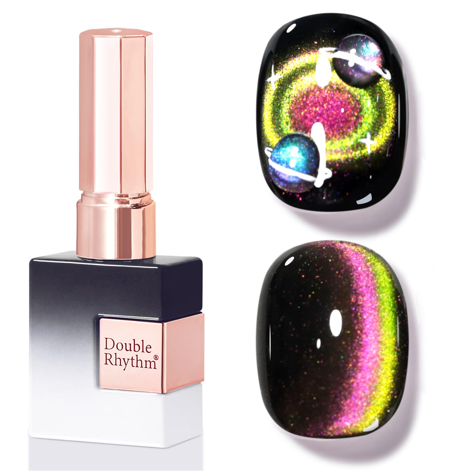 Double Rhythm 0.5 OZ Cat Eye Gel Polish with Magnet 15ML Holographic Glitter Shimmer Translucent Jelly Color Magnetic Polish Salon DIY at Home (Silver-MC1019) : Beauty & Personal Care