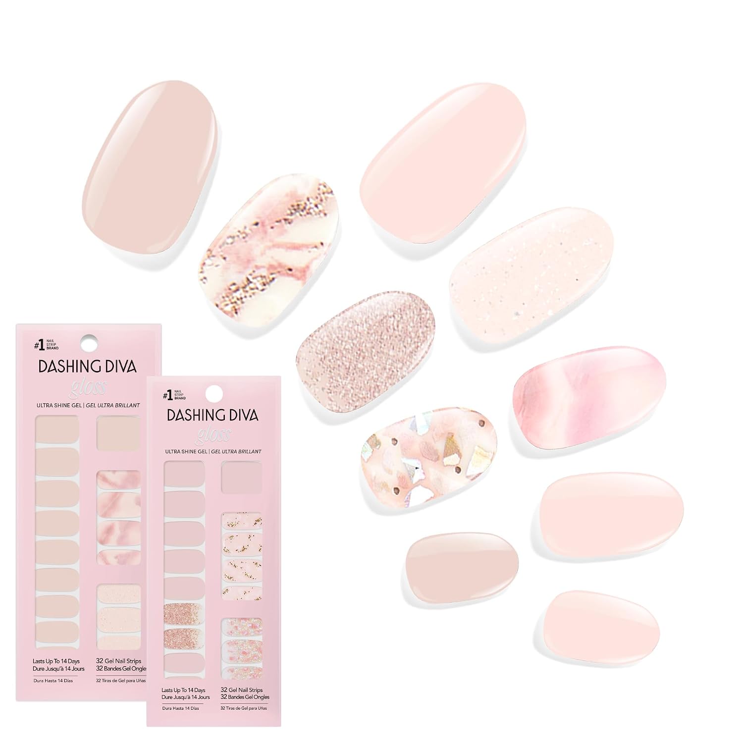 Dashing Diva Gloss Nail Strips Bundle - The Vivids Collection - Fruit Punch Petals & Papaya Breeze - UV Free. Chip Resistant. Long Lasting Gel Stickers - Contains 2 Sets : Beauty & Personal Care