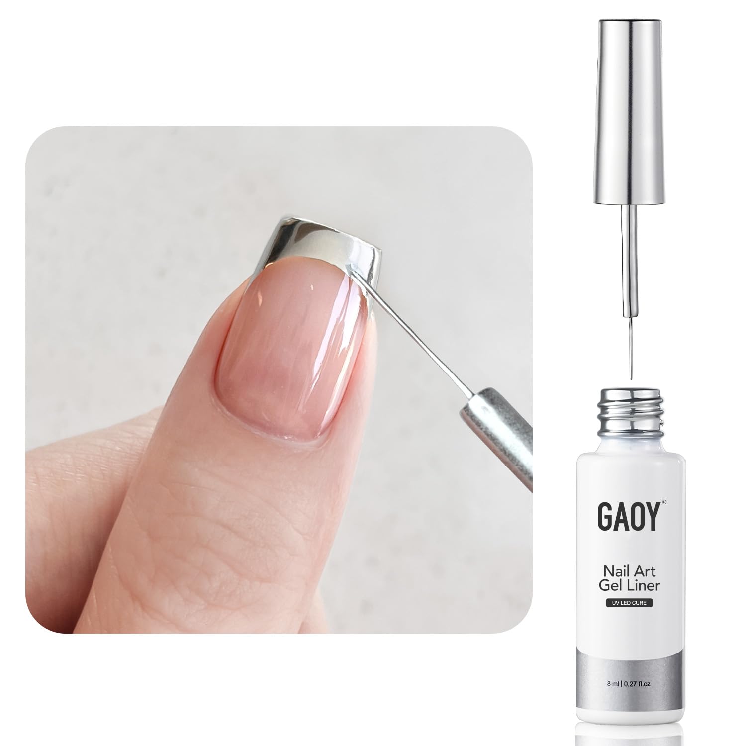 GAOY Metallic Silver Gel Nail Polish Art Liner. 8ml 3D Mirror Chrome Effect Color Nail Paint Design with Thin Brush. UV Light Cure for DIY Manicure at Home : Beauty & Personal Care