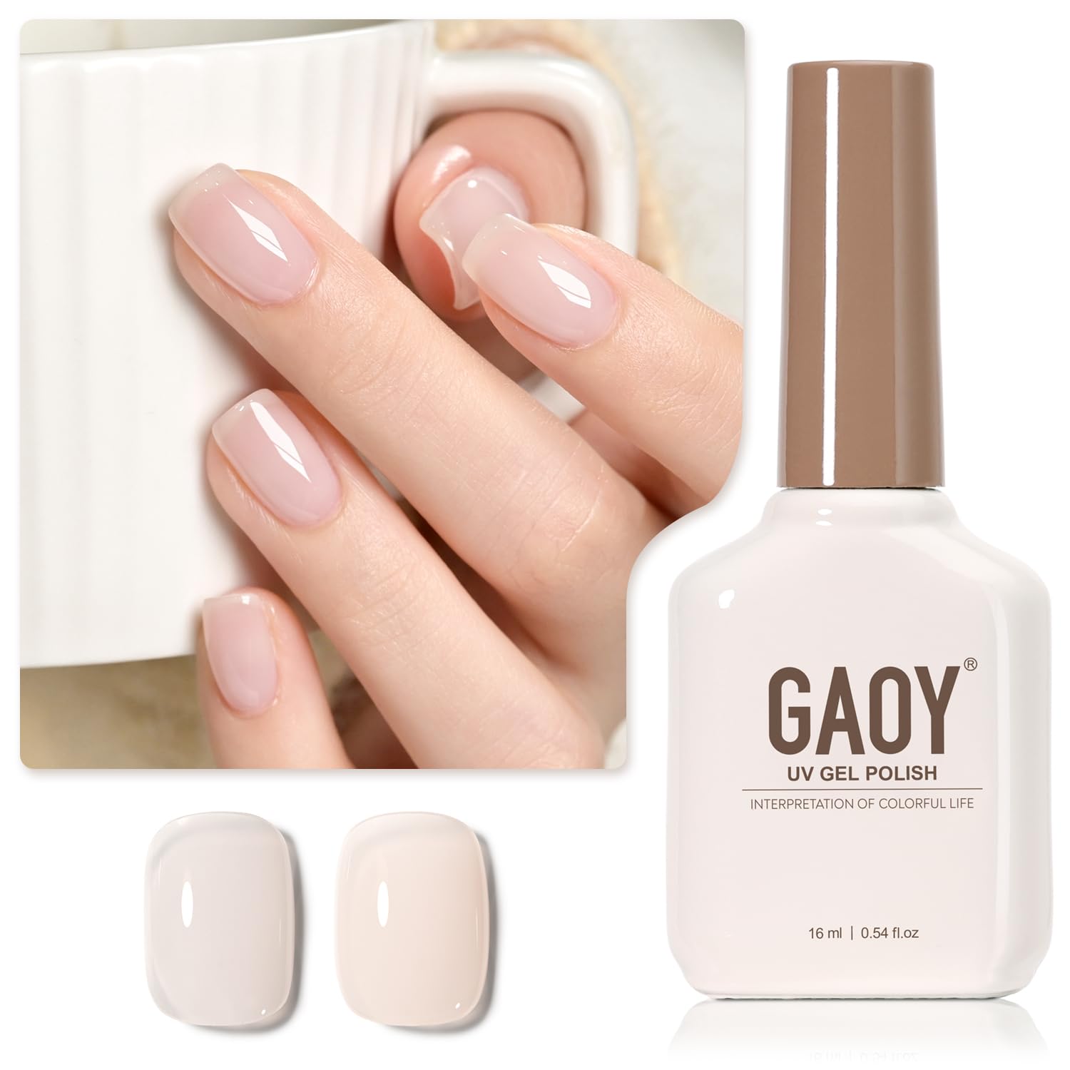 GAOY Sheer Light Pink Gel Nail Polish. 16ml Jelly Milky White Peach Translucent Color 1352 UV Light Cure Gel Polish for Nail Art DIY Manicure and Pedicure at Home : Beauty & Personal Care