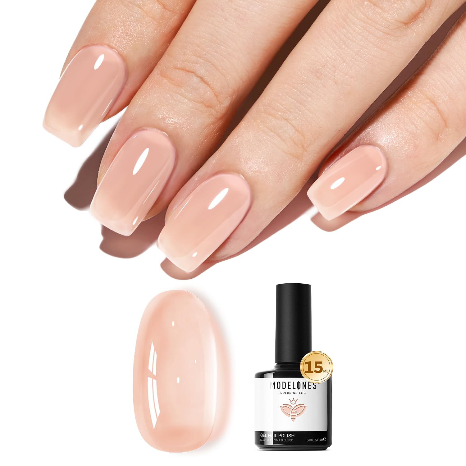 modelones Pink Gel Nail Polish Jelly Nude Pink Gel Polish French Tip Base Colors Translucent Soak Off U V Soap Nails for Nail Art Manicure at Home 15ML : Beauty & Personal Care