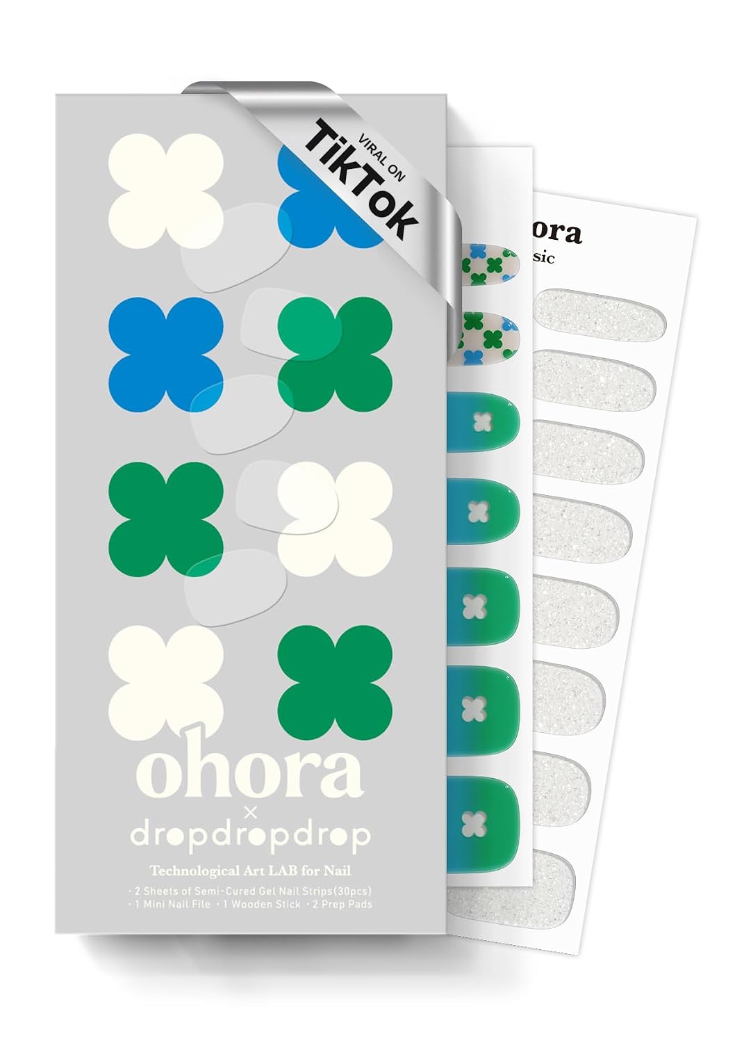 ohora Semi Cured Gel Nail Strips (N Dancing Flower) - White Works with Any UV/LED Lamps. Salon-Quality. Long Lasting. Easy to Apply & Remove - Includes 2 Prep Pads. Nail File & Wooden Stick : Beauty & Personal Care
