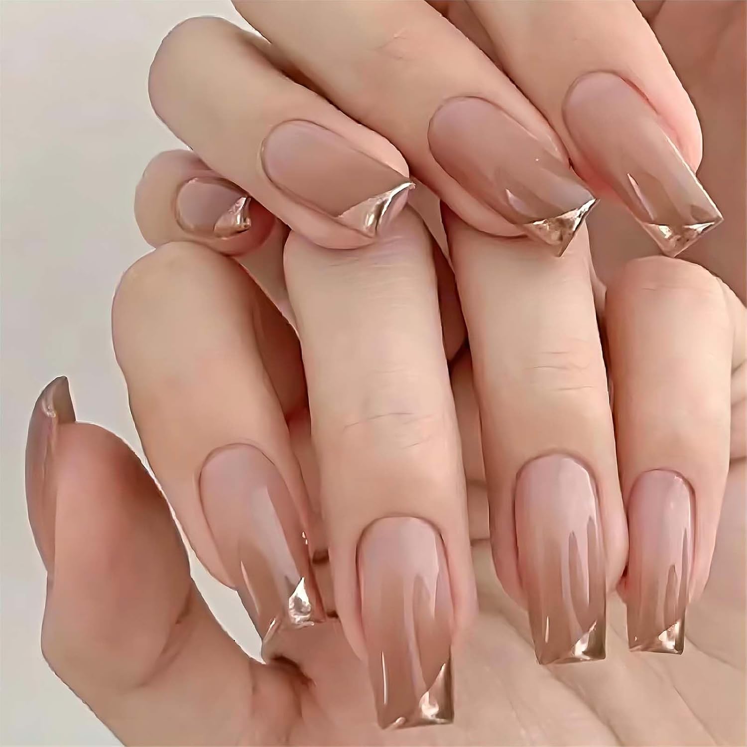 RUOKEXIN Heart Press On Nails Medium Square Fake Nails Glitter Glossy Acrylic False Nails with Rhinestones Designs Ombre Pink Full Cover Press Ons Fall Winter Holiday Stick on Nails for Women 24Pcs : Beauty & Personal Care