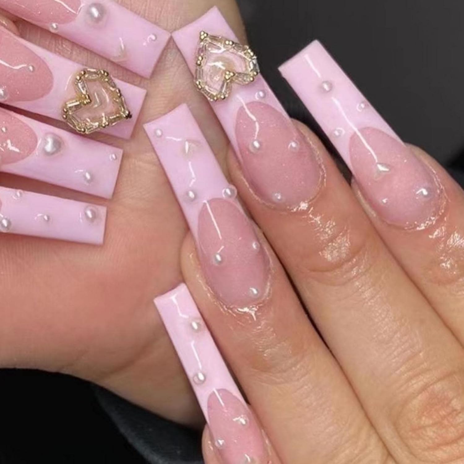 Hkanlre Square French Press on Nails Short Cute Fake Nails Acrylic Flower False Nails for Women and Girls 24PCS : Beauty & Personal Care