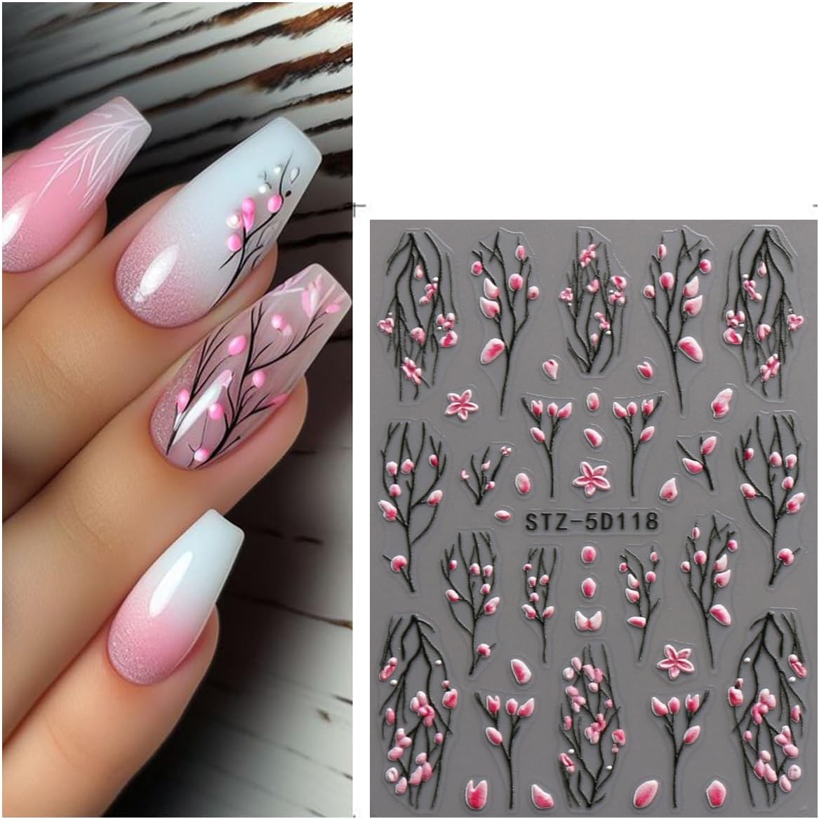 JMEOWIO 3D Embossed Flower Nail Art Stickers Decals Self-Adhesive 5D Spring Summer Floral Nail Supplies Nail Art Design Decoration Accessories 4 Sheets : Beauty & Personal Care