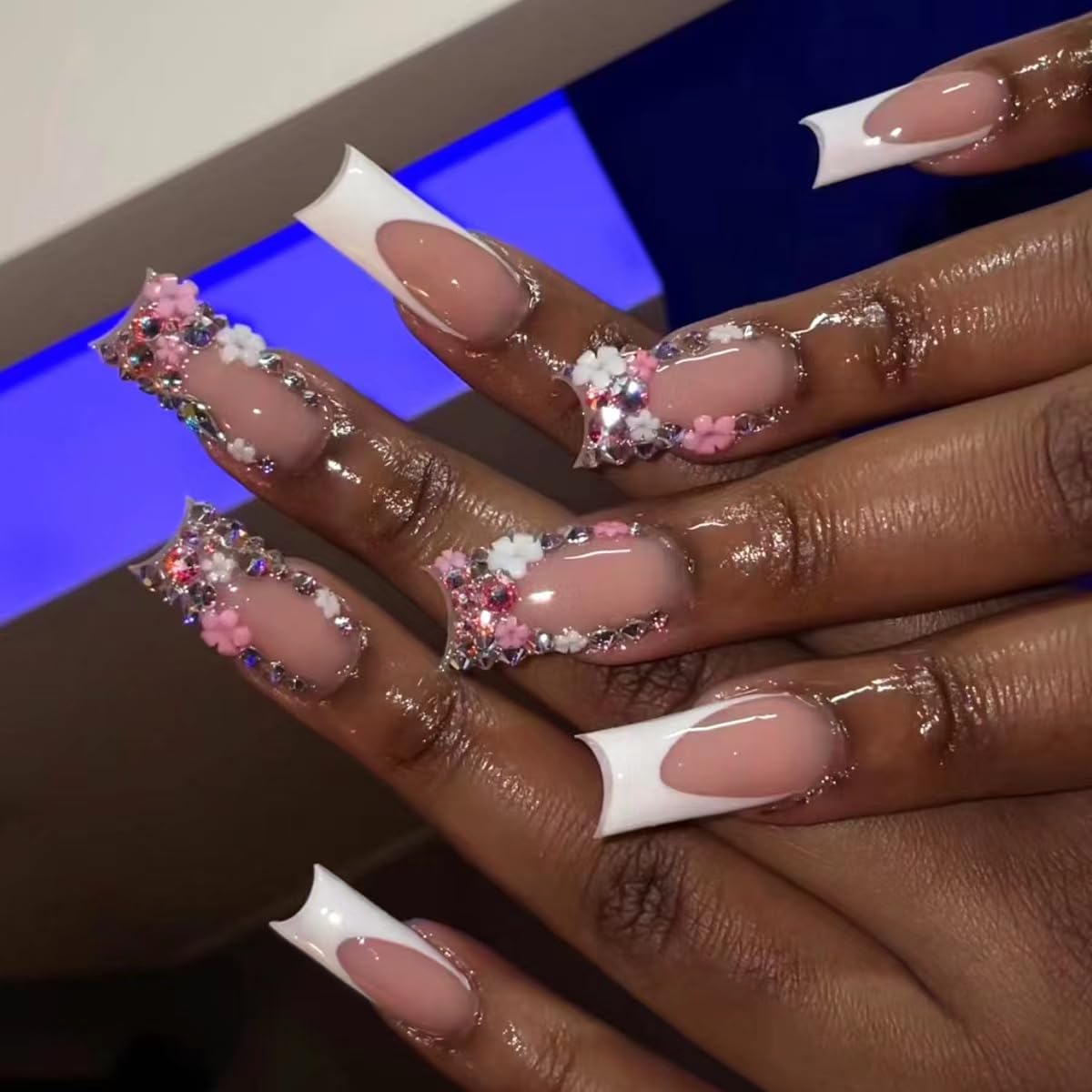CTTHNBD Medium Press on Nails Coffin - Black French Tip Fake Nails with Bow Charms Design - Heart False Nails Press ons - for Women 24 Pcs : Beauty & Personal Care