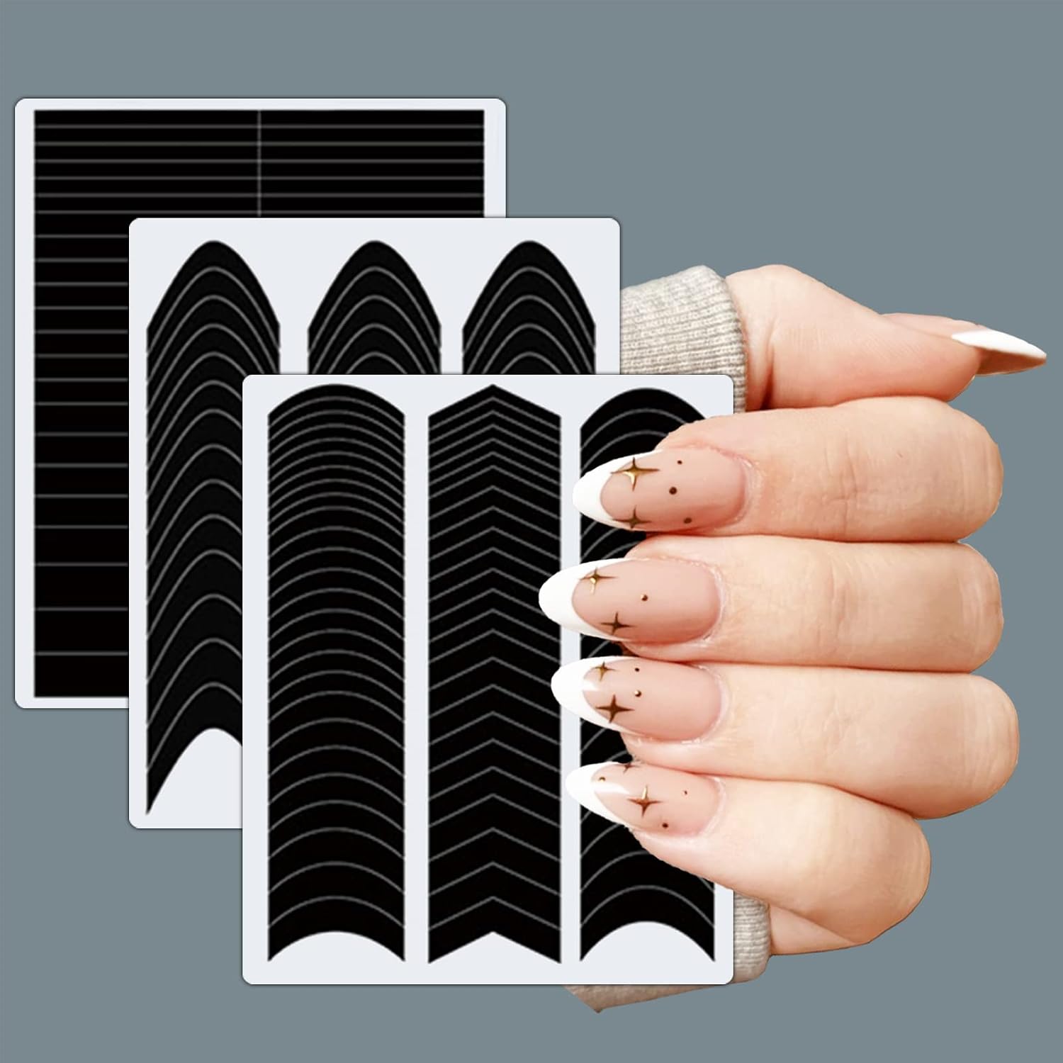 36 Sheets 1860 Pcs French Tip Nail Guides. Self-Adhesive French V-Shaped Moon Shaped Manicure Strip Stickers for Edge Auxiliary Black DIY Decoration Stencil Tools : Beauty & Personal Care
