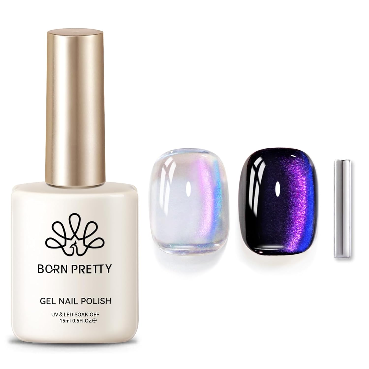 Born Pretty 9D Cat Magnetic Eye Gel Nail Polish Holographic Rainbow Gel Polish Blue Purple Soak Off U V LED Gel Polish Nail Art Design Manicure Salon DIY Home 15ML : Beauty & Personal Care