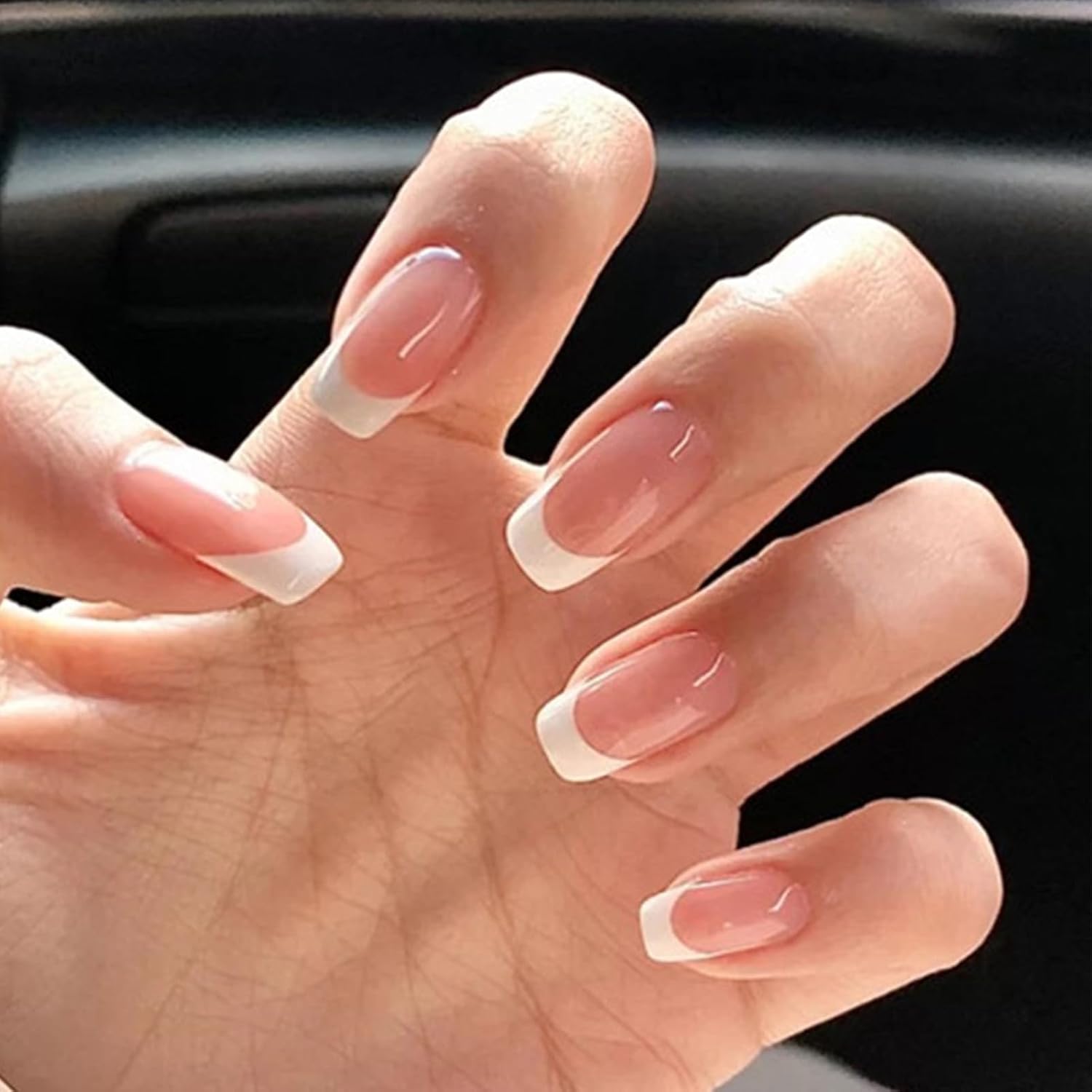 WAFOLOZE Nails Press ons.White Ombre Short Square Press on Nails Fake Nails Glossy Acrylic Artificial Nails Stick on Nails for Women 24Pcs : Beauty & Personal Care