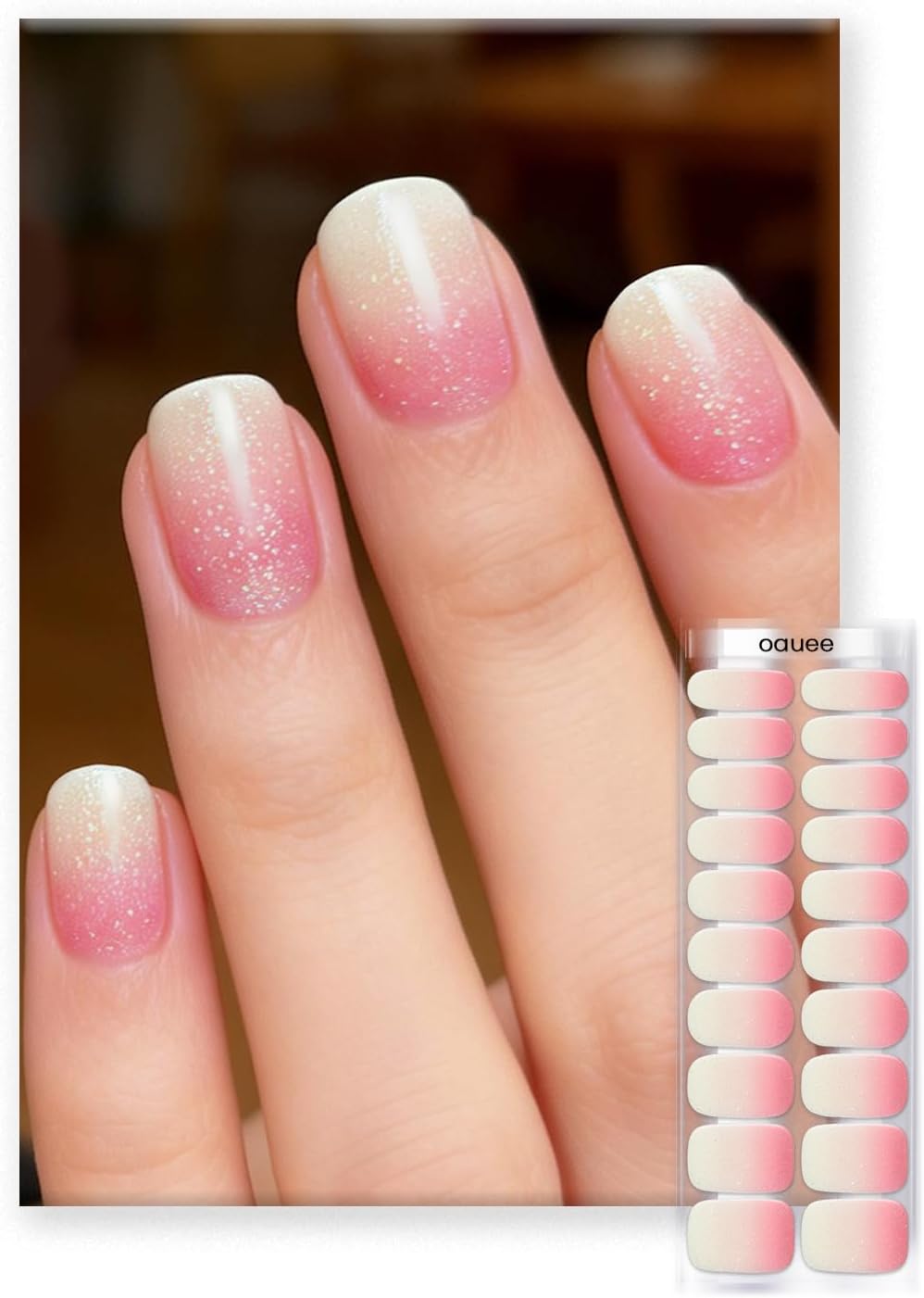 OAUEE Semi Cured Gel Nail Strips | Gel Nail Stickers with UV Light Required | Salon Quality. Easy Application and Removal(Pink Ombre) : Beauty & Personal Care
