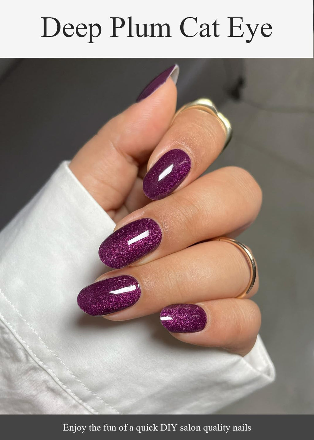 AutyaMee Semi Cured Gel Nail Strips (Deep Plum Cat Eye). Dark Purple. 20 Pcs Gel Nail Wraps. Stickers. UV Light Required. Salon Quality. Long Lasting : Beauty & Personal Care