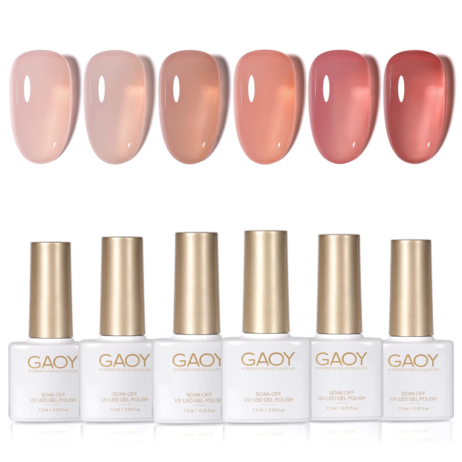 GAOY Milky White Jelly Nude Gel Nail Polish Set. 6 Transparent Colors Sheer Pink Orange Soak Off UV Light Cure Gel Polish Kit for Salon and Nail Art DIY at Home : Beauty & Personal Care