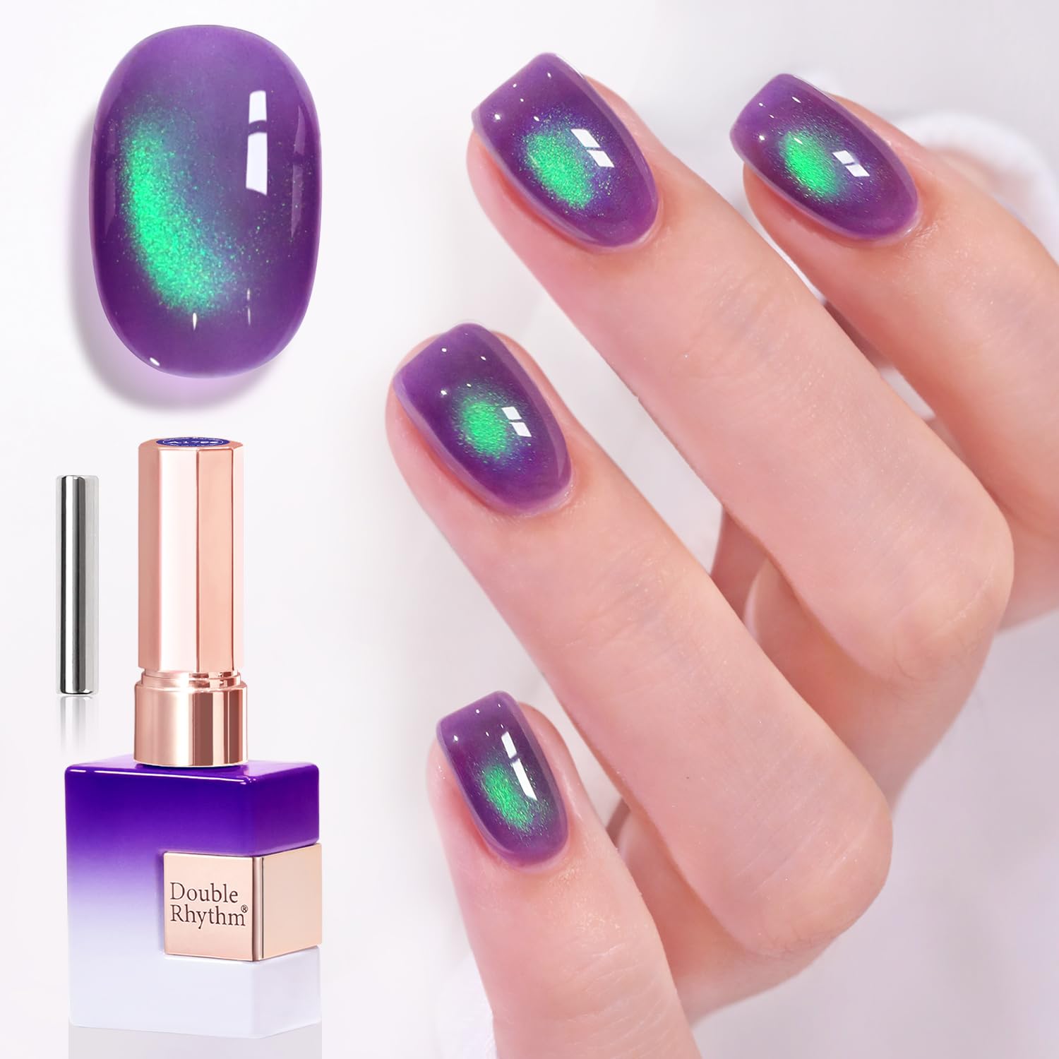 Double Rhythm 15ML Ice Glass Cat Eye Gel Polish with Magnet Holographic Glitter Shimmer Translucent Sheer Color Salon Soak Off Magnetic Nail at Home (Golden Violet-MC1129) : Beauty & Personal Care