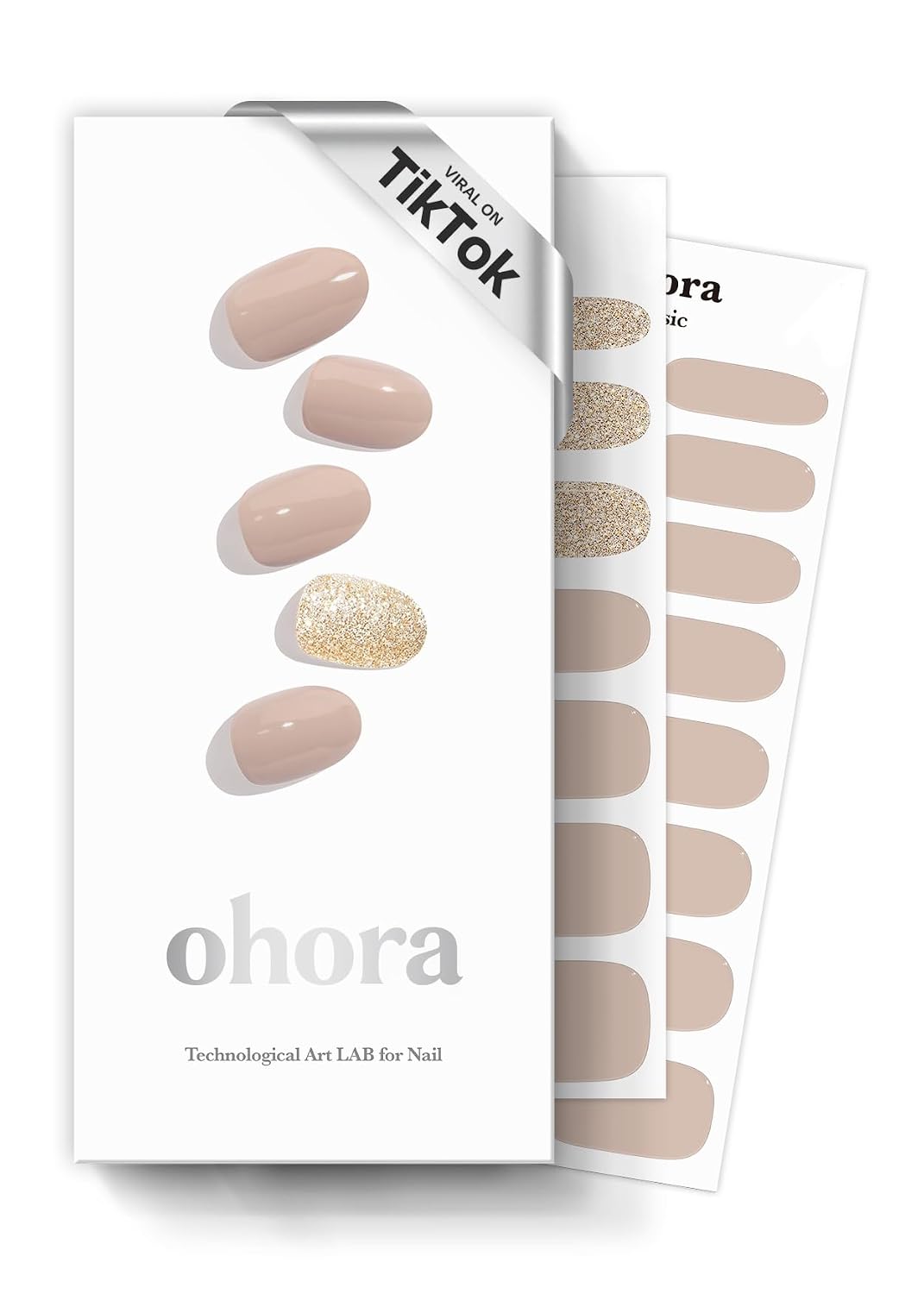 ohora Semi Cured Gel Nail Strips (N Pixie Dust) - Nude. Glitter. Works with Any UV/LED Lamps. Salon-Quality. Long Lasting. Easy to Apply & Remove - Includes 2 Prep Pads. Nail File & Wooden Stick : Beauty & Personal Care