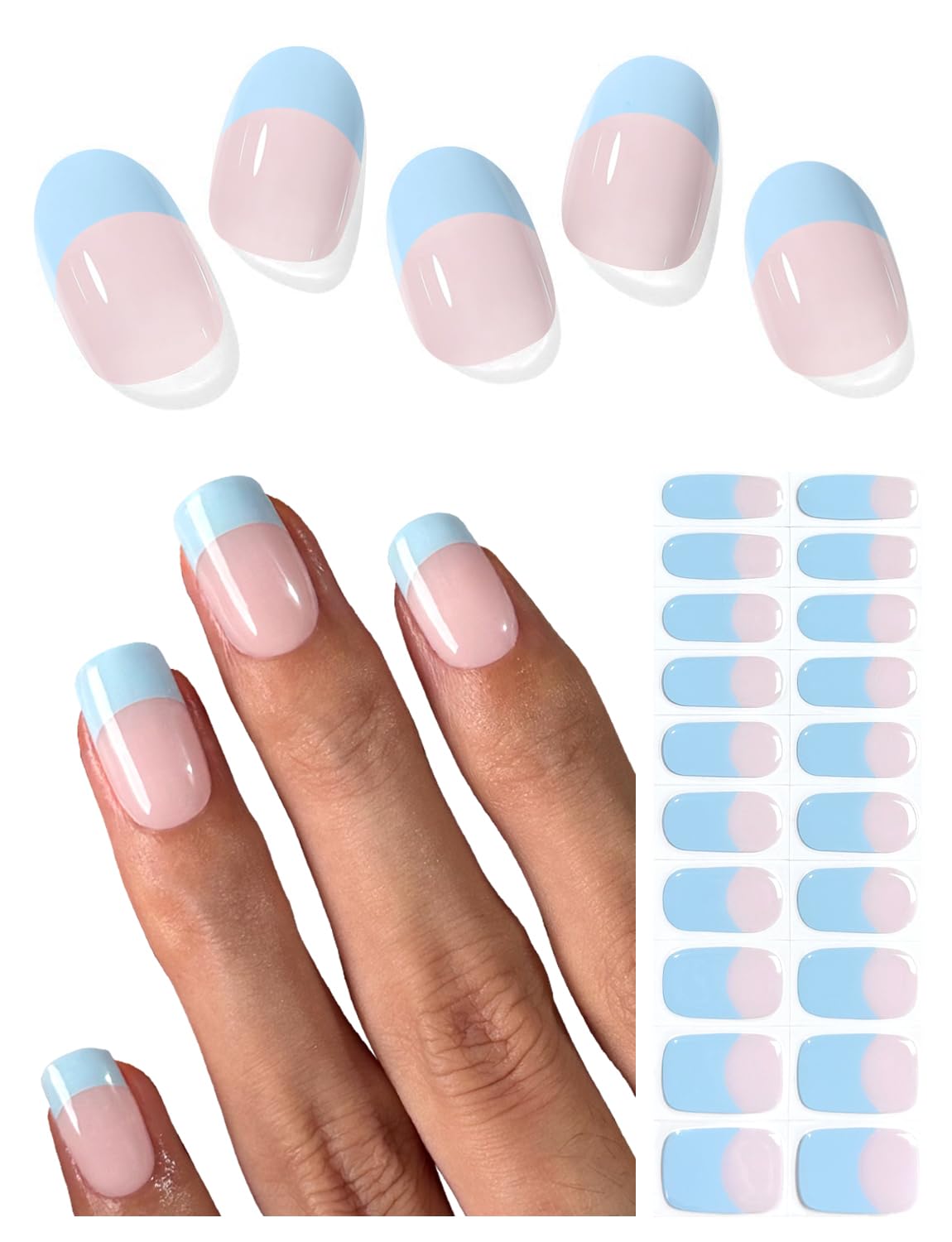 AutyaMee Semi Cured Gel Nail Strips (A White French Tip). Clear Base. 20 Pcs Gel Nail Wraps. Stickers. UV Light Required. Salon Quality. Long Lasting : Beauty & Personal Care