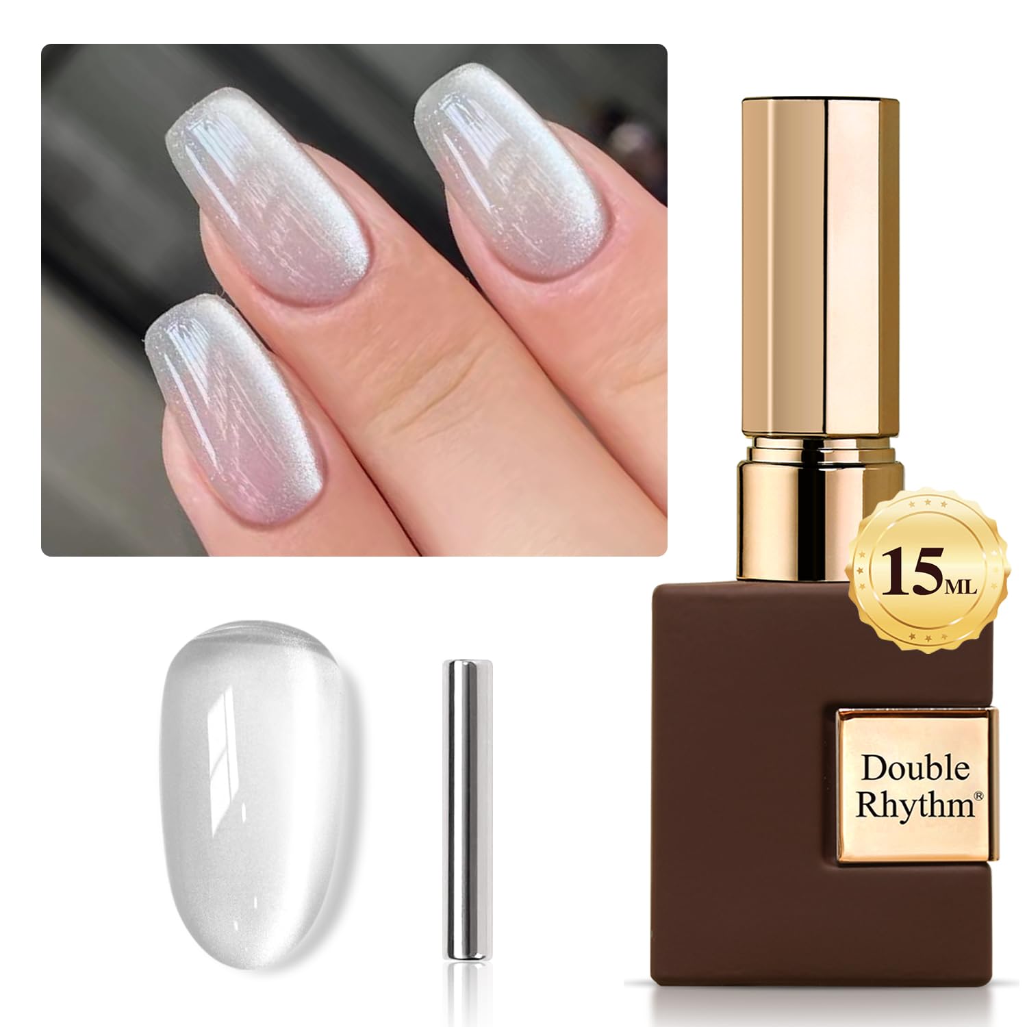 Double Rhythm 0.5 OZ Cat Eye Gel Polish with Magnet 15ML Holographic Glitter Shimmer Translucent Jelly Color Magnetic Polish Salon DIY at Home (Silver-MC1019) : Beauty & Personal Care