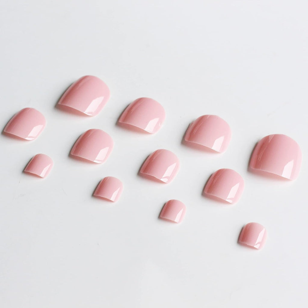 Solid Color Pink Press on Toenails for Women. Glossy Fake Toenail Press ons Short Square Acrylic Press on Toe Nails. Reusable Baby Pink Toenails Glue on Natural Seamless Fit. 24Pcs Glue Toenails : Beauty & Personal Care