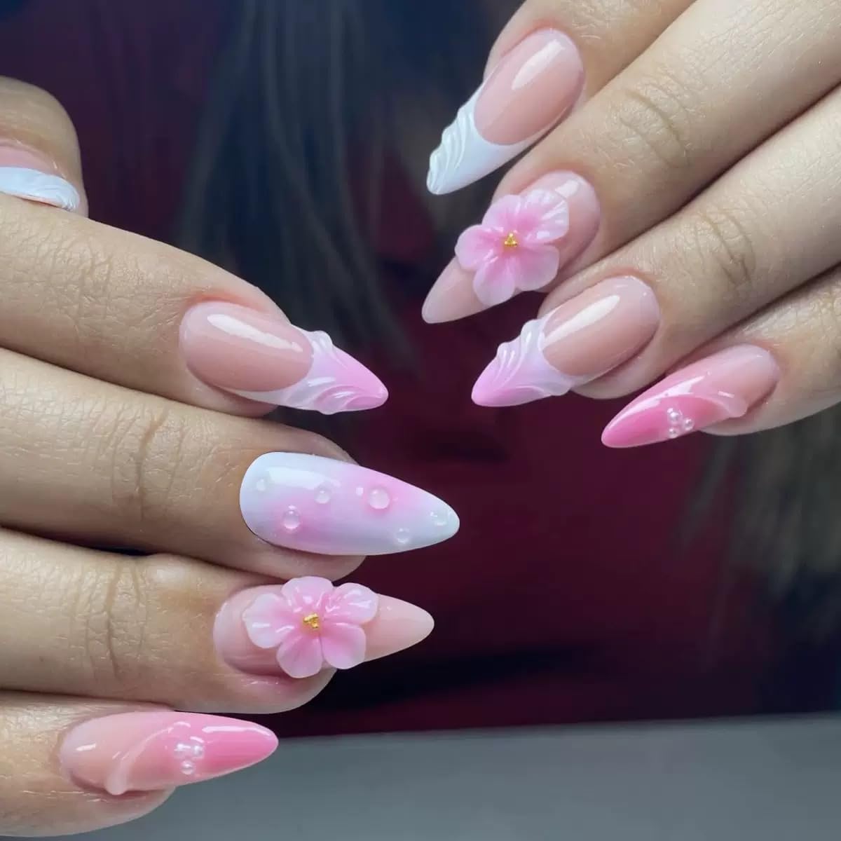 CTTHNBD Press on Nails Almond - French Tip Fake Nails with Gold Line Design - Medium Fasle Nails Press ons - for Women 24 Pcs : Beauty & Personal Care