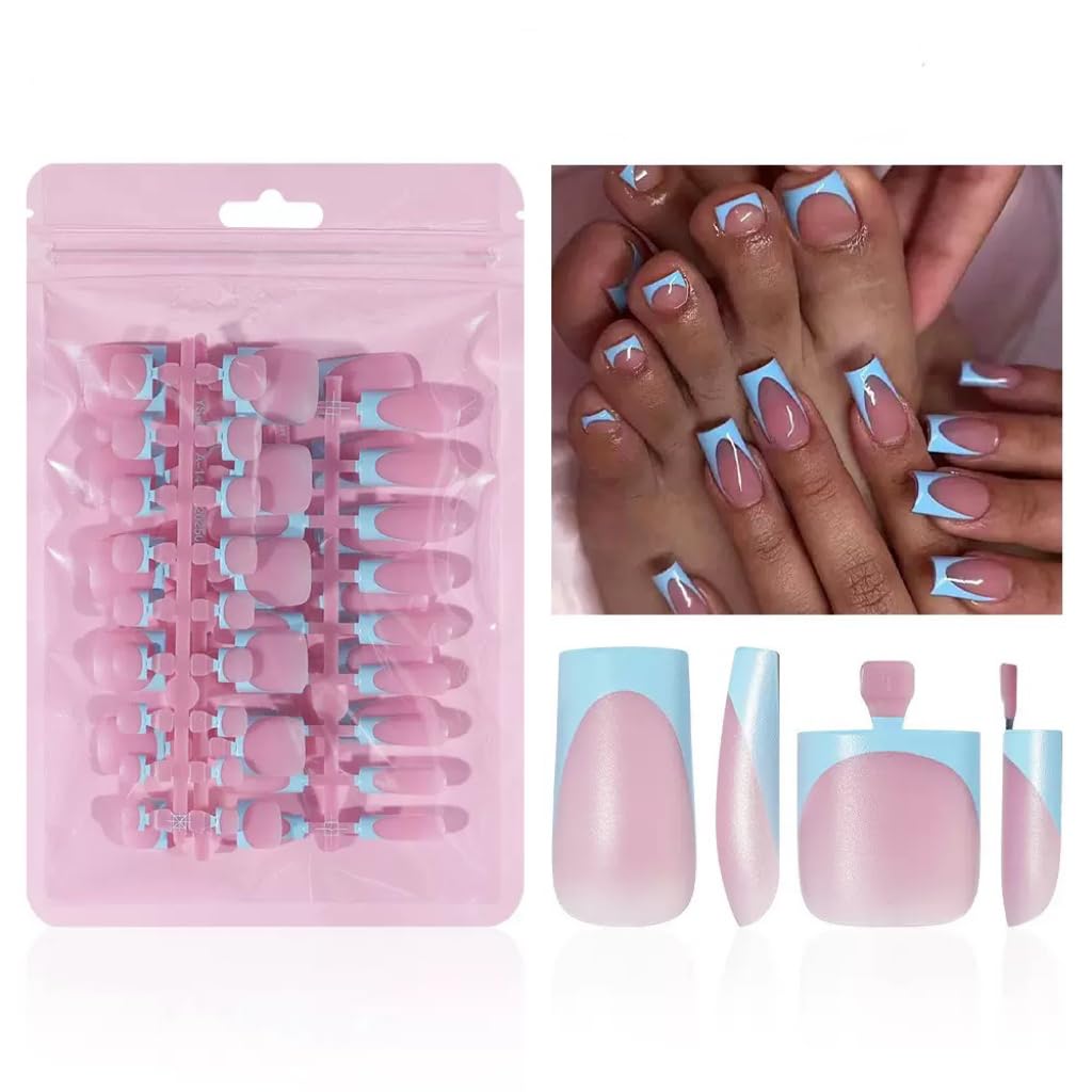 NHIXK 60Pcs White French Tip Press on Nails & Press on Toenails Set. Square Press on Nails Medium Fake Nails French False Toenails Full Cover Stick on Nails for Women Manicure Kit : Beauty & Personal Care