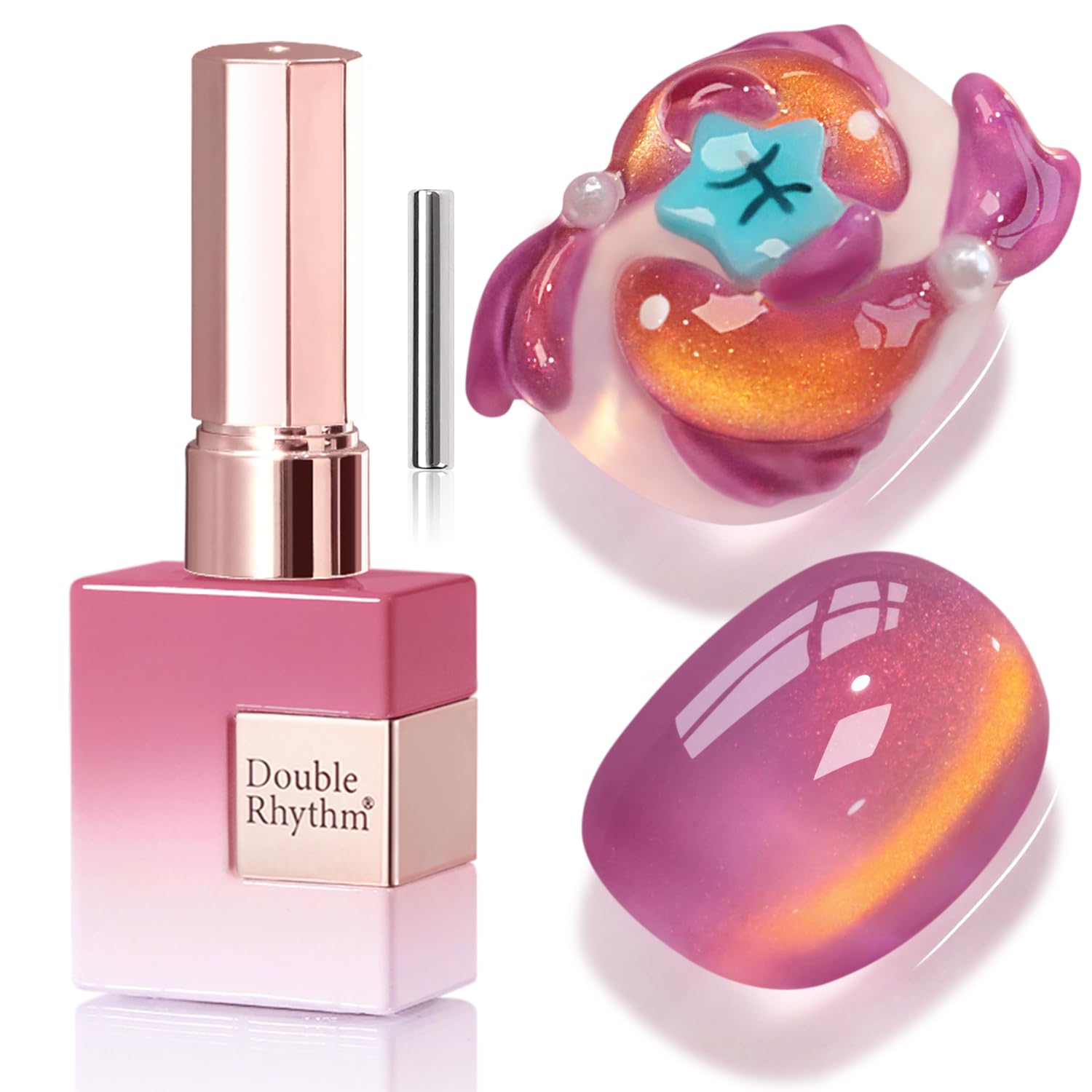 Double Rhythm 0.5 OZ Cat Eye Gel Polish with Magnet 15ML Holographic Glitter Shimmer Translucent Jelly Color Magnetic Polish Salon DIY at Home (Silver-MC1019) : Beauty & Personal Care