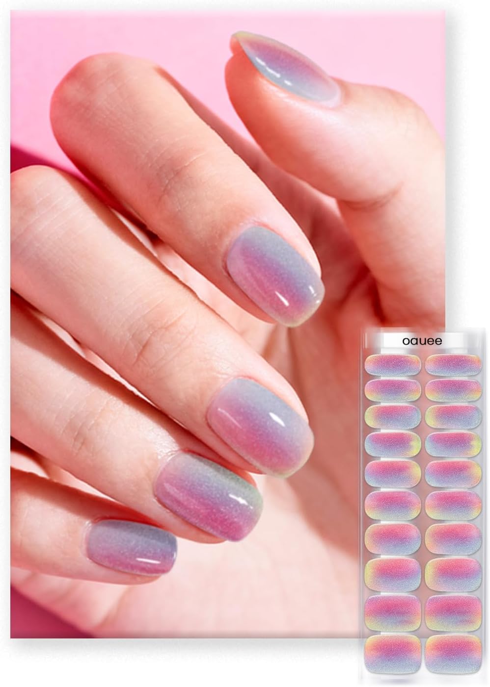 OAUEE Semi Cured Gel Nail Strips | Gel Nail Stickers with UV Light Required | Salon Quality. Easy Application and Removal(Pink Ombre) : Beauty & Personal Care