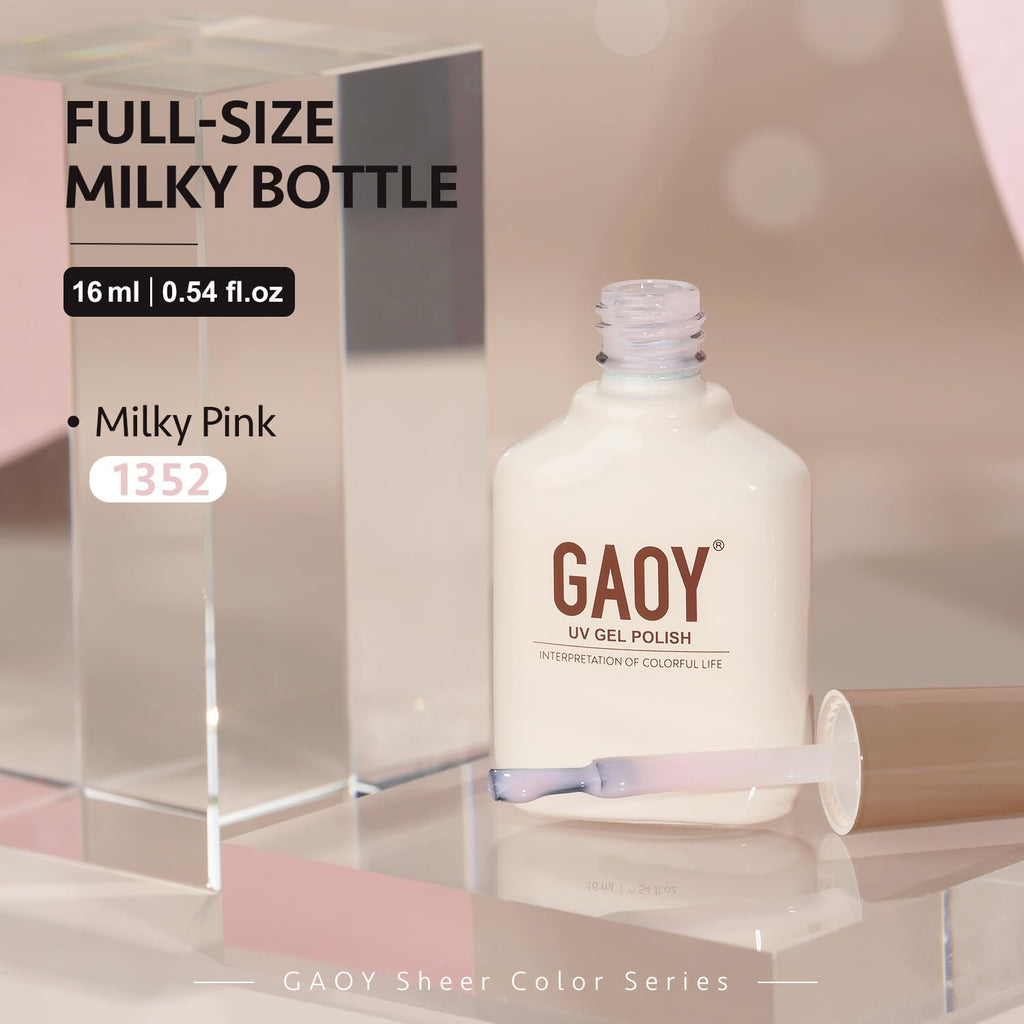 GAOY Sheer Light Pink Gel Nail Polish. 16ml Jelly Milky White Peach Translucent Color 1352 UV Light Cure Gel Polish for Nail Art DIY Manicure and Pedicure at Home : Beauty & Personal Care