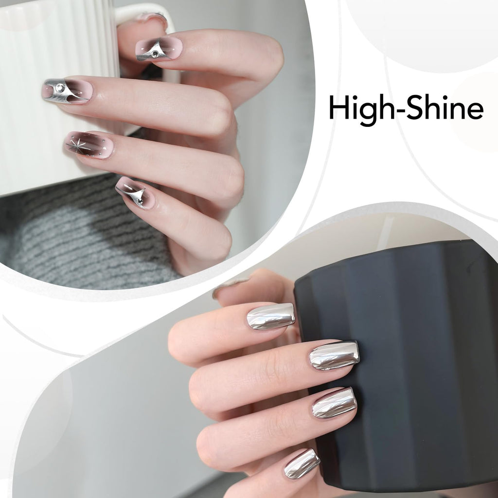 GAOY Metallic Silver Gel Nail Polish Art Liner. 8ml 3D Mirror Chrome Effect Color Nail Paint Design with Thin Brush. UV Light Cure for DIY Manicure at Home : Beauty & Personal Care