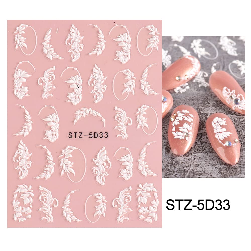 5D Spring Embossed Flower Nail Art Stickers 4 Sheets JMEOWIO Real Self-Adhesive Decals Floral Design Nail Decoration for Women Girls : Beauty & Personal Care